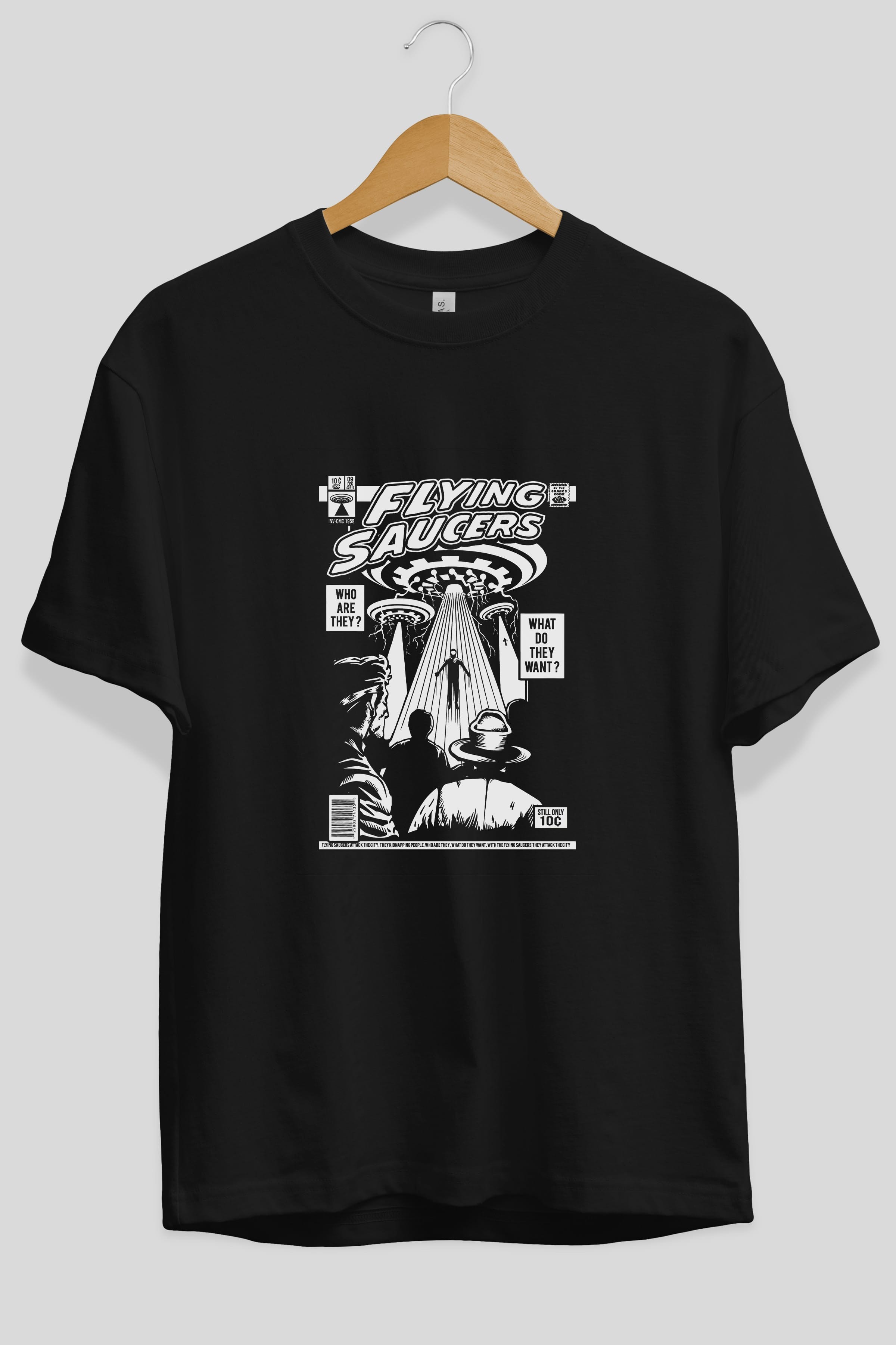 UFO Ön Baskılı Oversize t-shirt Erkek Kadın Unisex %100 Pamuk tişort