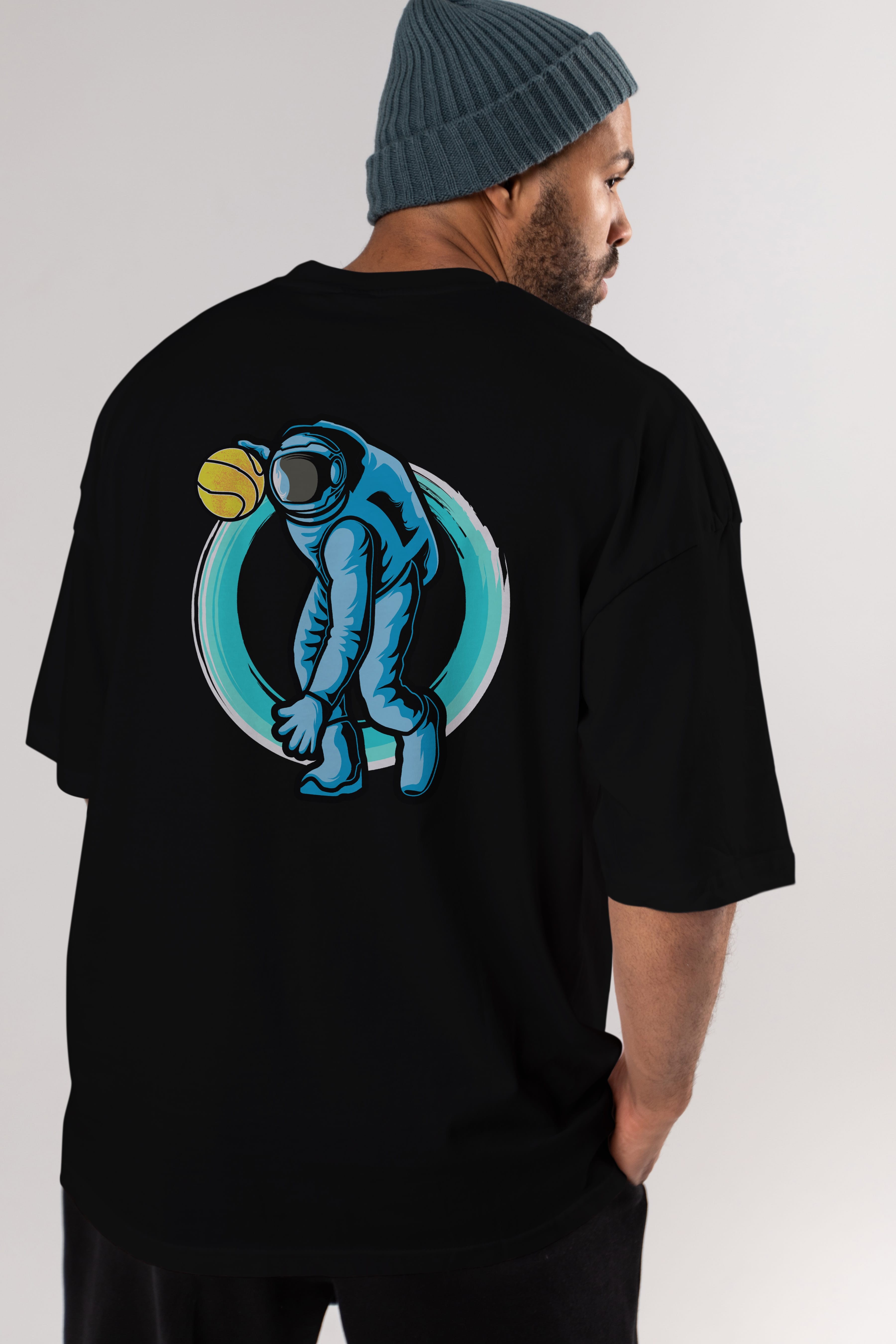 Astronaut Dribble Arka Baskılı Oversize t-shirt Erkek Kadın Unisex