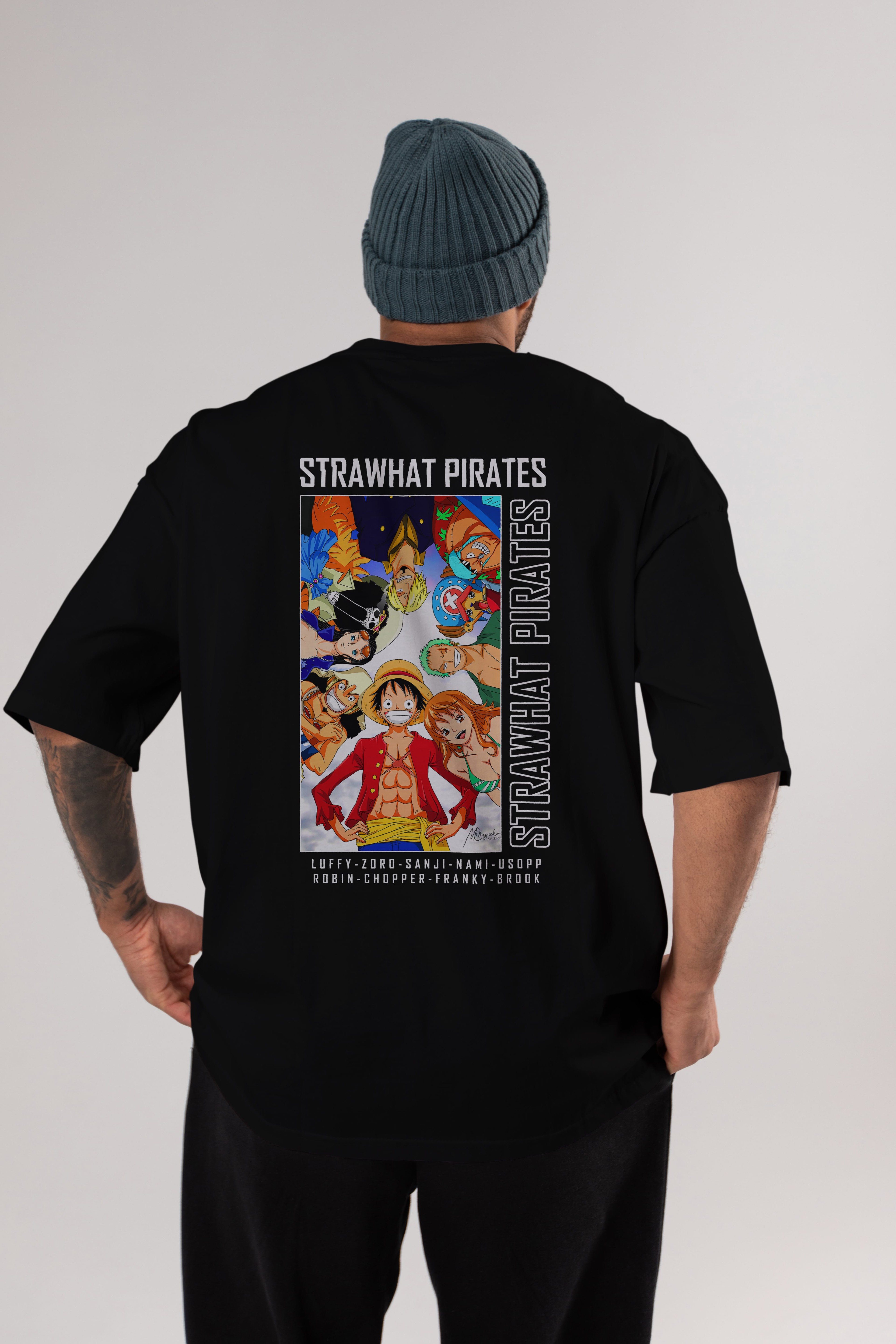 Luffy Strahwat Anime Arka Baskılı Oversize t-shirt Erkek Kadın Unisex %100 pamuk tişort