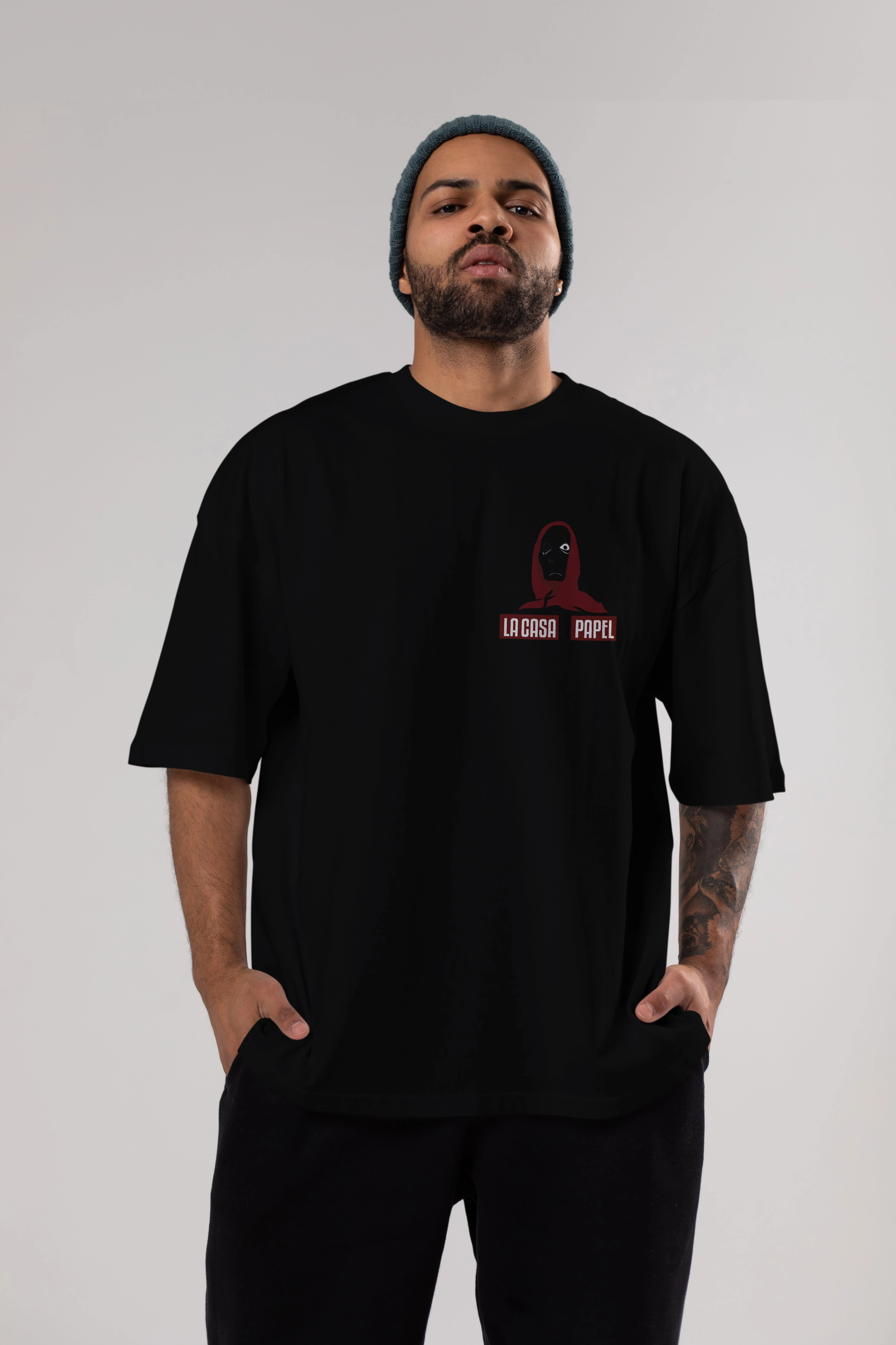 La Casa De Papel (1) Ön Sol Baskılı Oversize t-shirt Erkek Kadın Unisex %100 Pamuk Bisiklet Yaka tişort