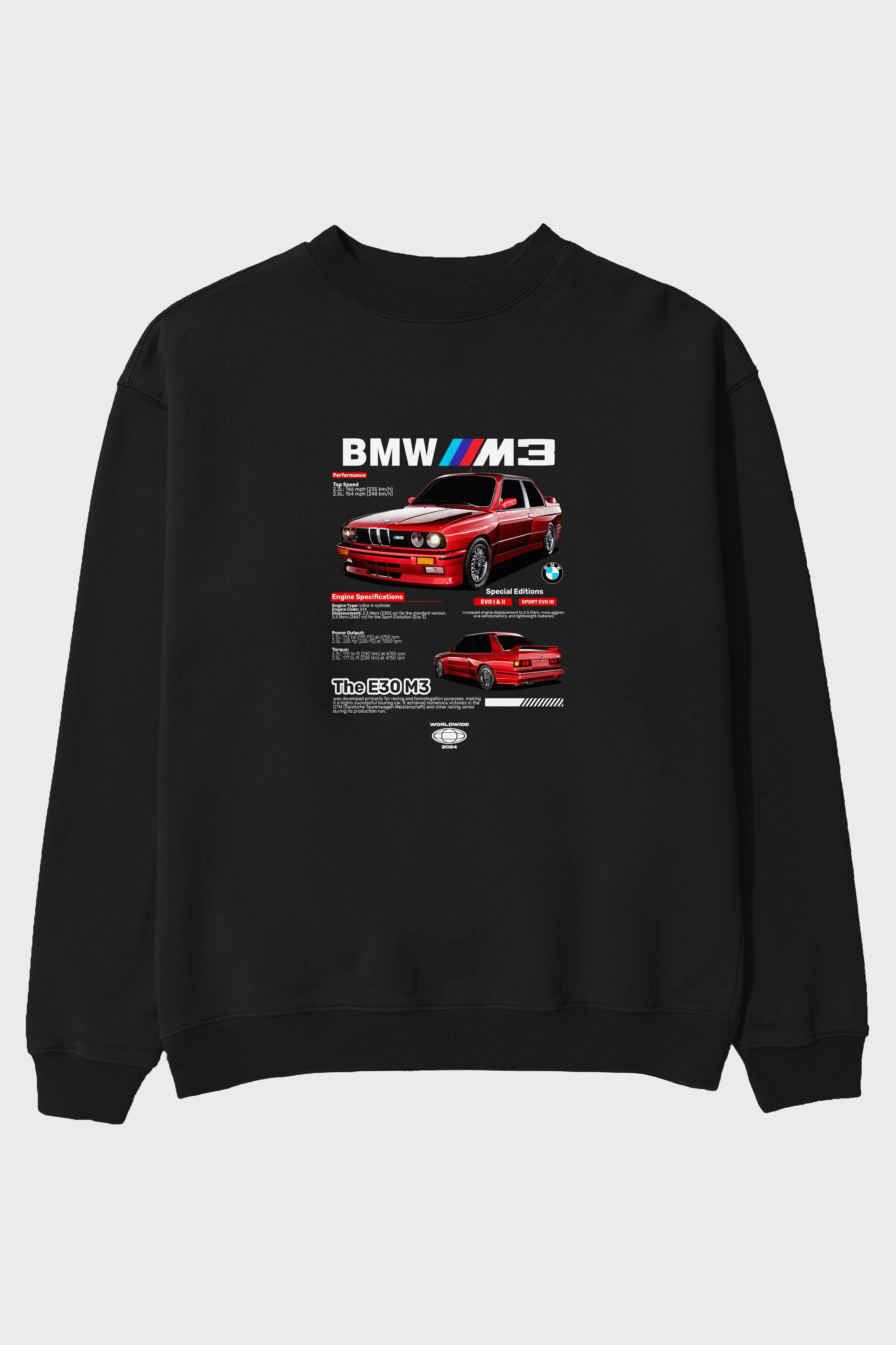 BMW E30 M3 Ön Baskılı Anime Oversize Sweatshirt Erkek Kadın Unisex