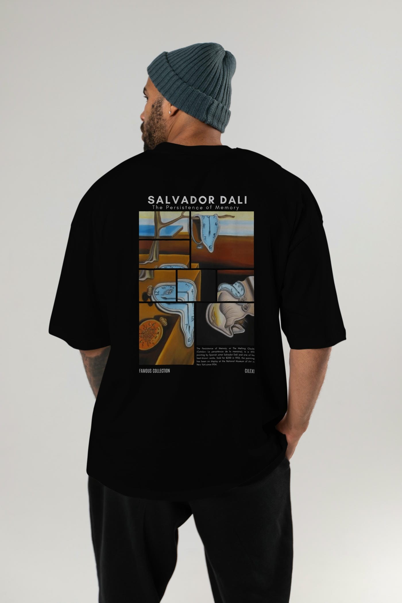 Salvador Dali Arka Baskılı Oversize t-shirt Erkek Kadın Bisiklet Yaka Pamuk tişort