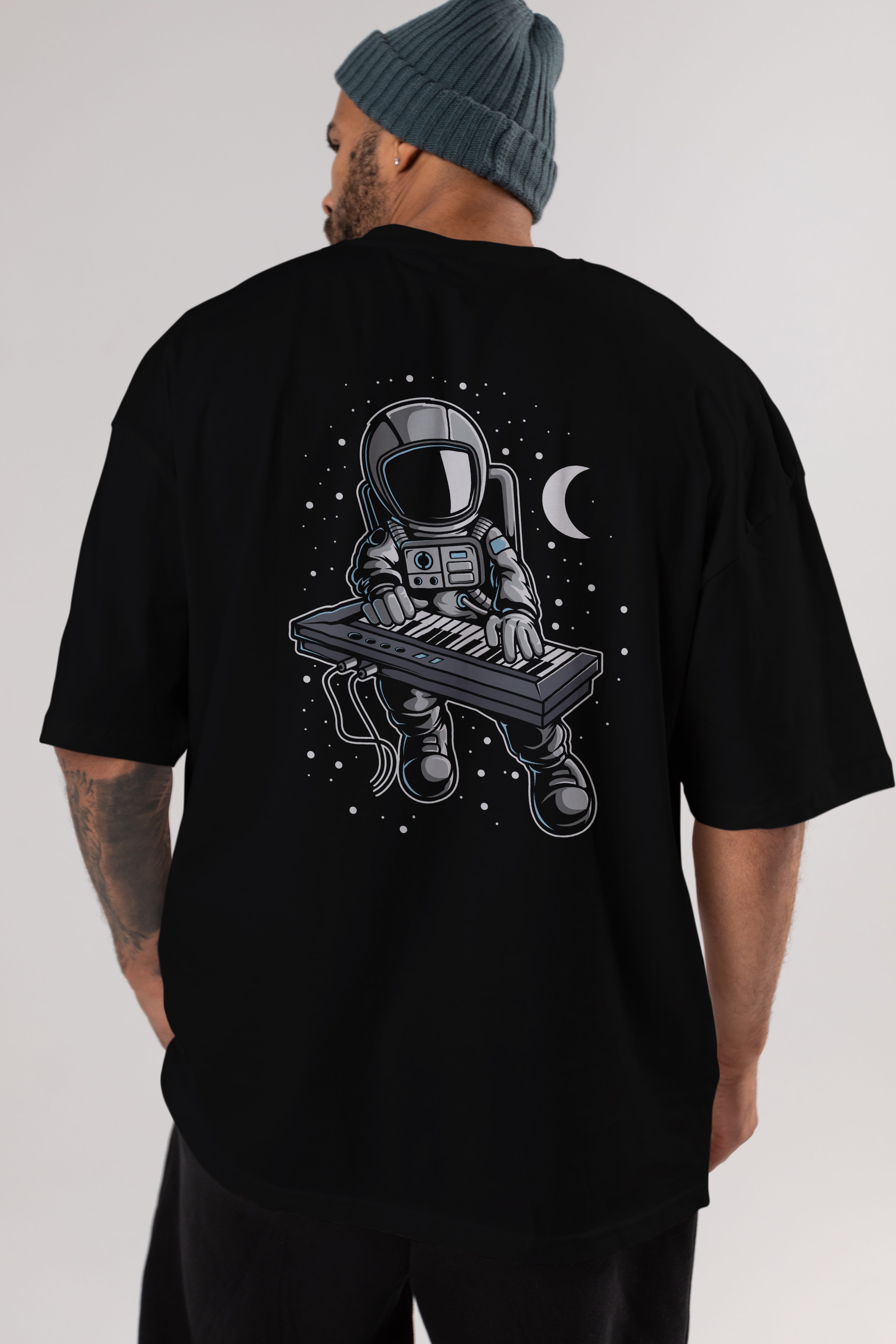 Astronaut Keyboard (2) Arka Baskılı Oversize t-shirt Erkek Kadın Unisex