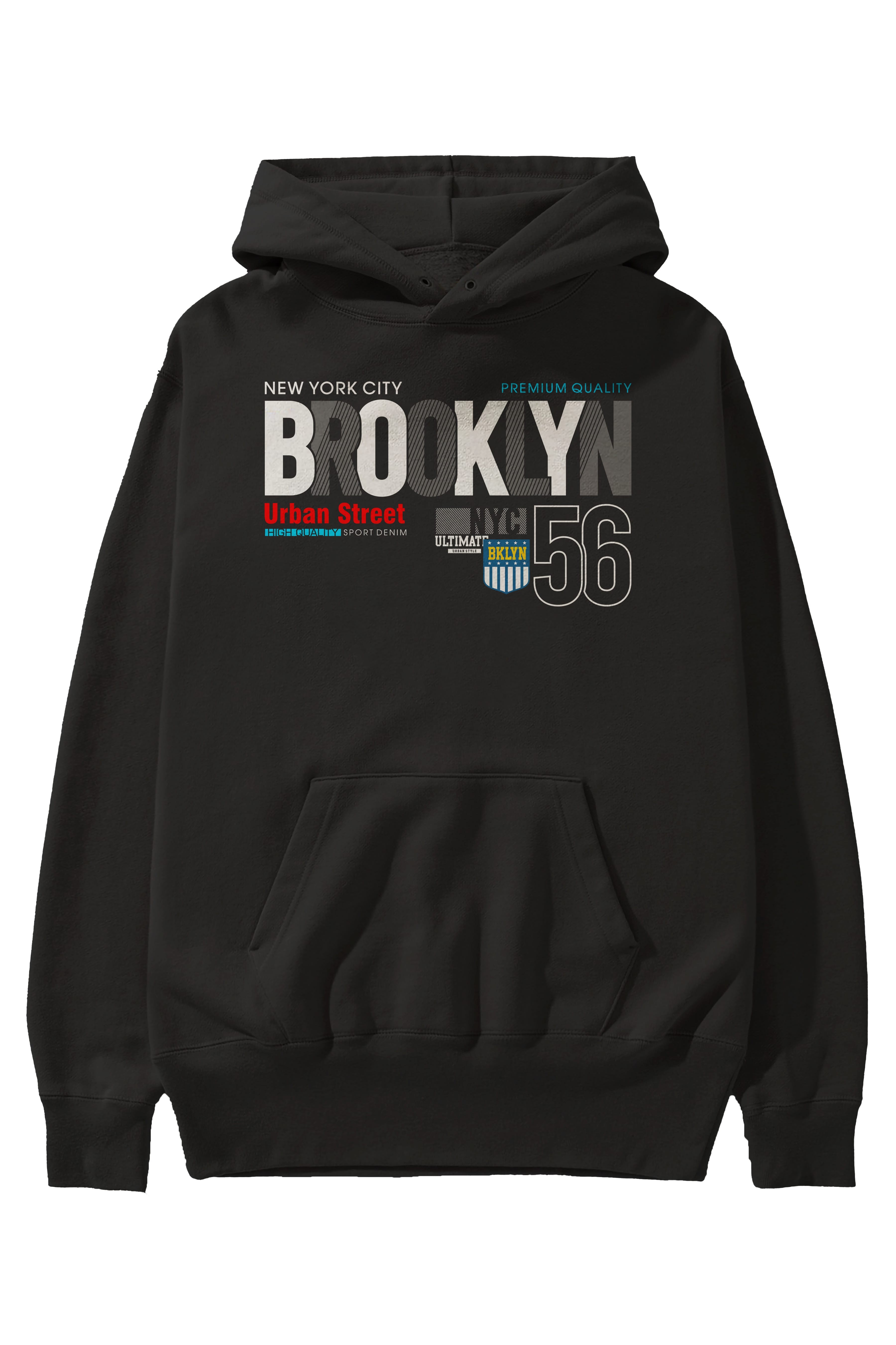 Brooklyn 56 Ön Baskılı Oversize Hoodie Kapüşonlu Sweatshirt Erkek Kadın Unisex