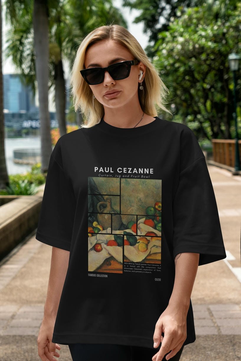 Paul Cezanne Curtain ön Baskılı Oversize t-shirt Erkek Kadın Bisiklet Yaka Pamuk tişort