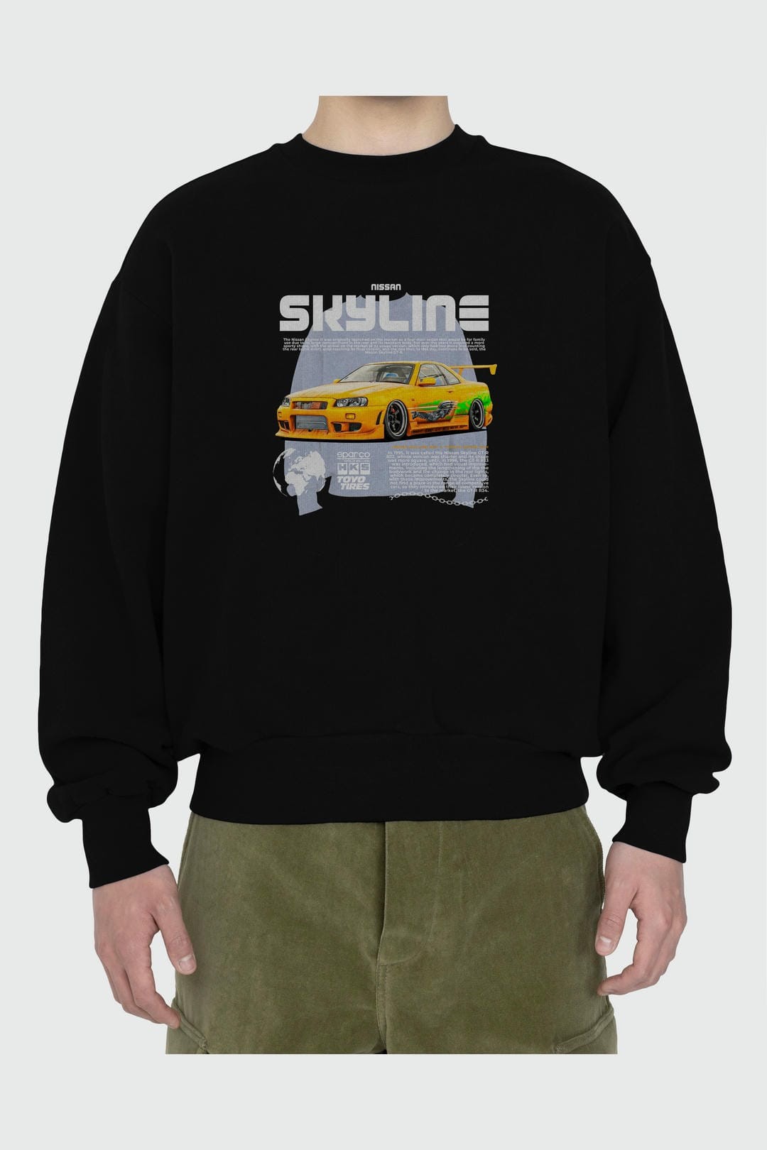 SKYLINE X SUPRA Ön Baskılı Anime Oversize Sweatshirt Erkek Kadın Unisex