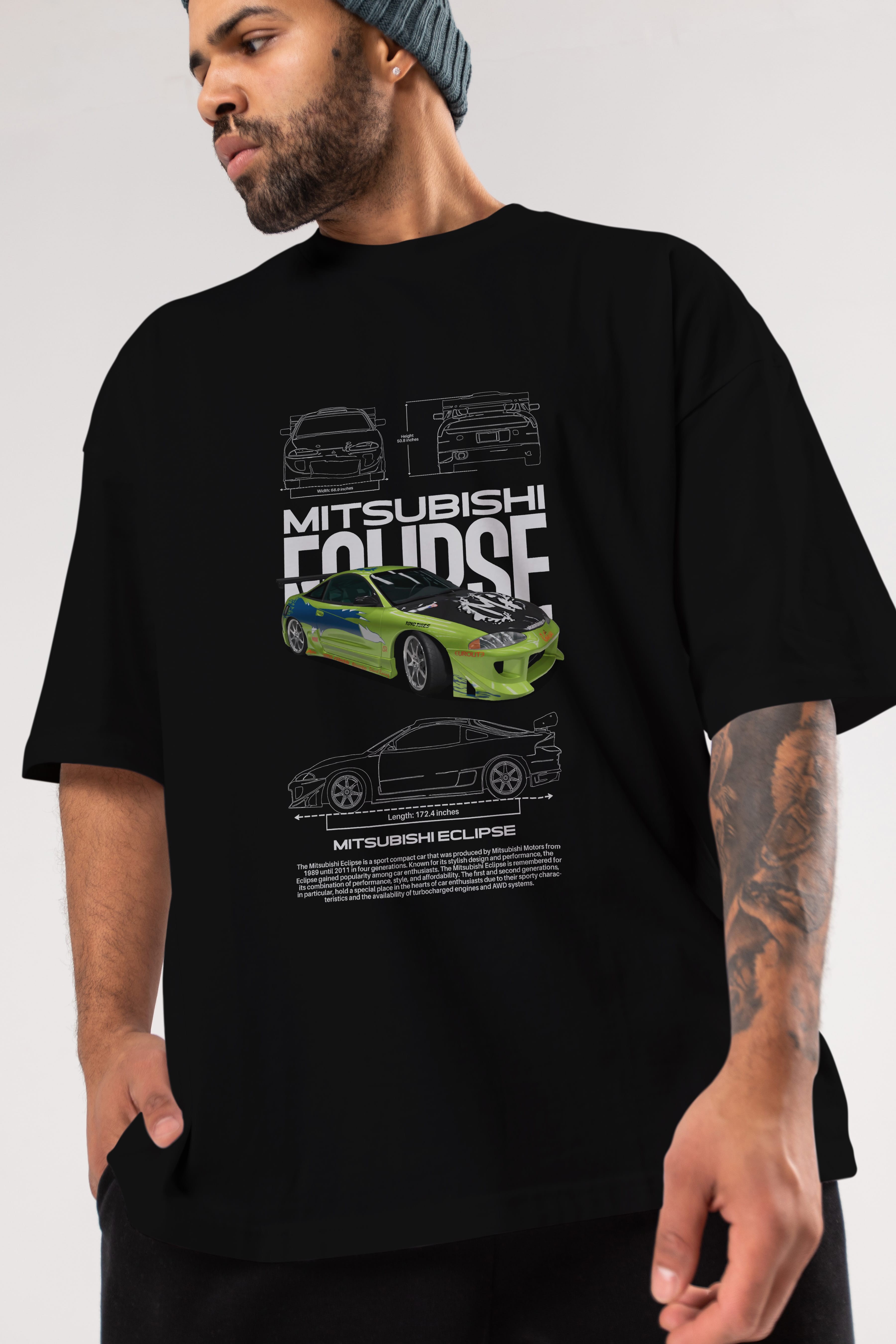 mitsubishi eclipse Ön Baskılı Oversize t-shirt Erkek Kadın Unisex %100 Pamuk Bisiklet Yaka tişort