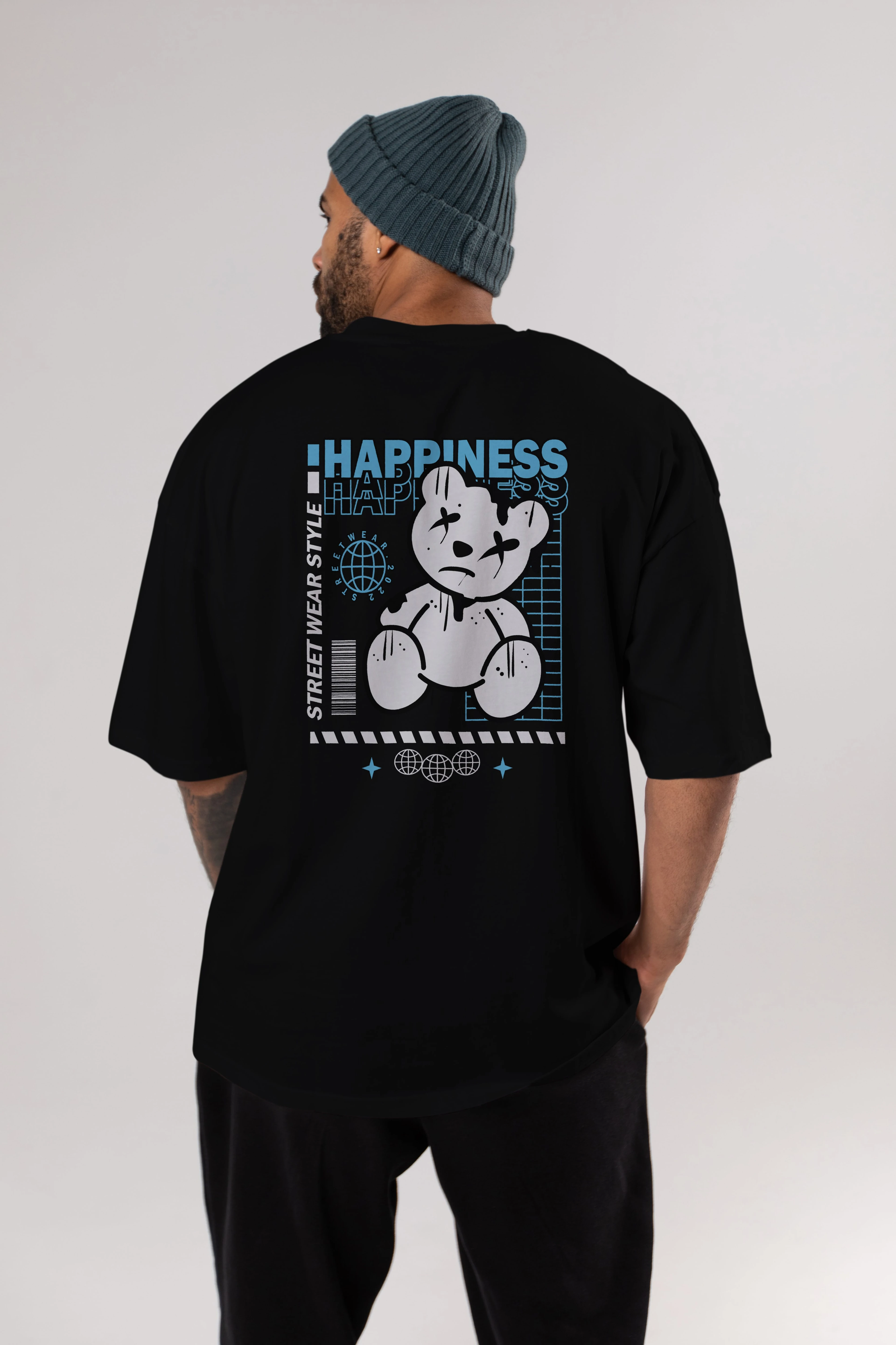 Happiness Bear 2 Arka Baskılı Oversize t-shirt Erkek Kadın Unisex