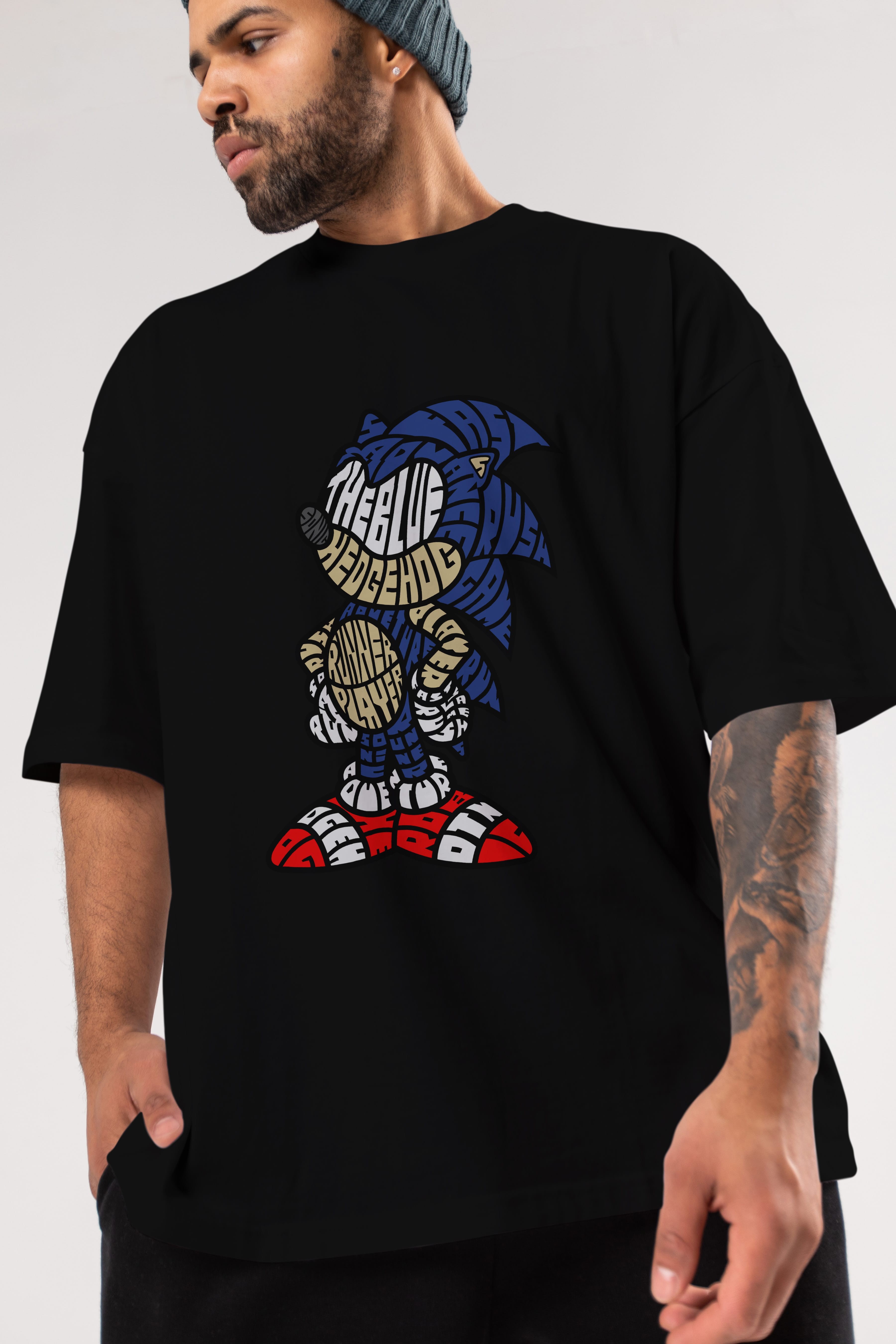 The Blue Hedgehog Ön Baskılı Oversize t-shirt %100 pamuk Erkek Kadın Unisex