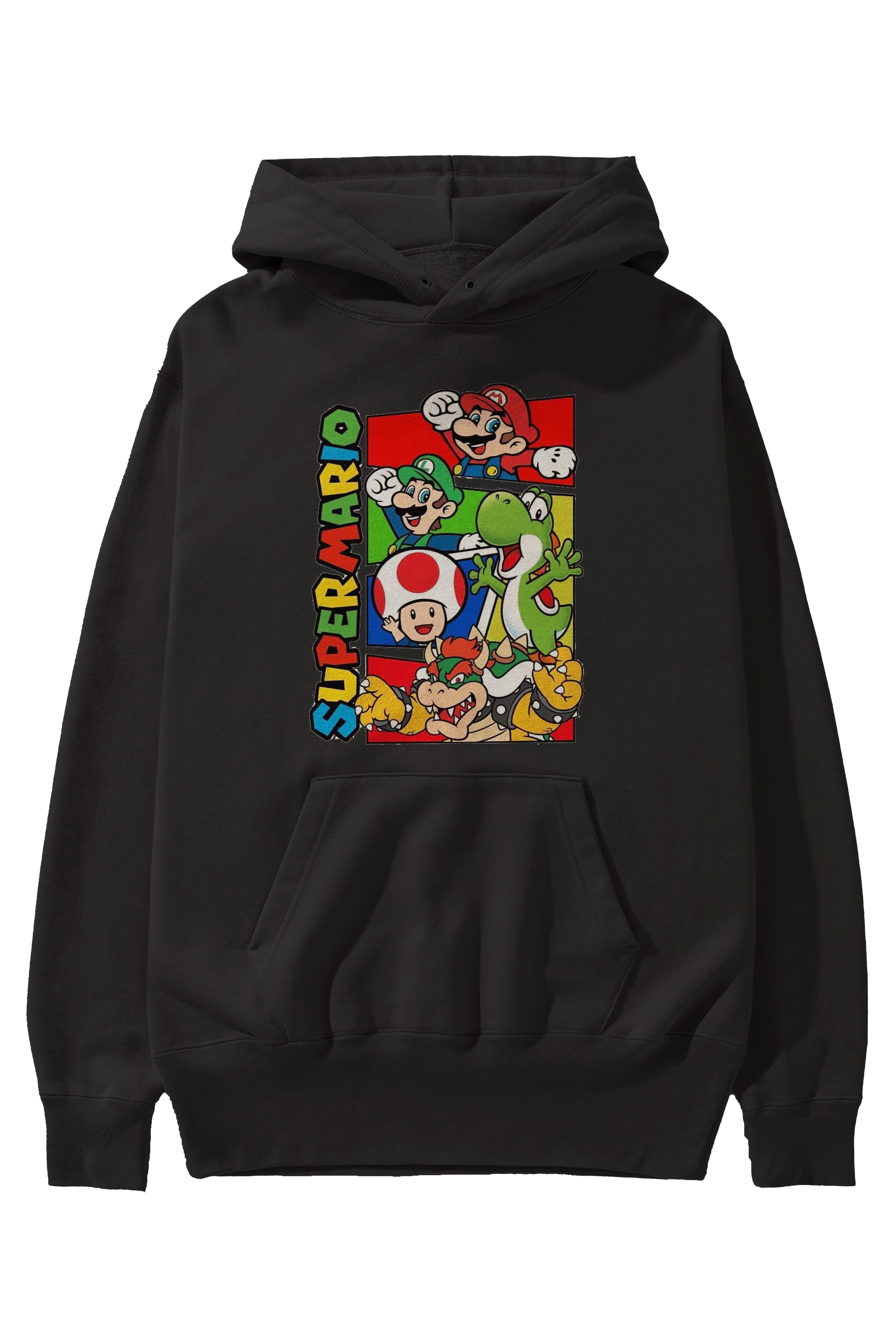 Super Mario Ön Baskılı Hoodie Oversize Kapüşonlu Sweatshirt Erkek Kadın Unisex