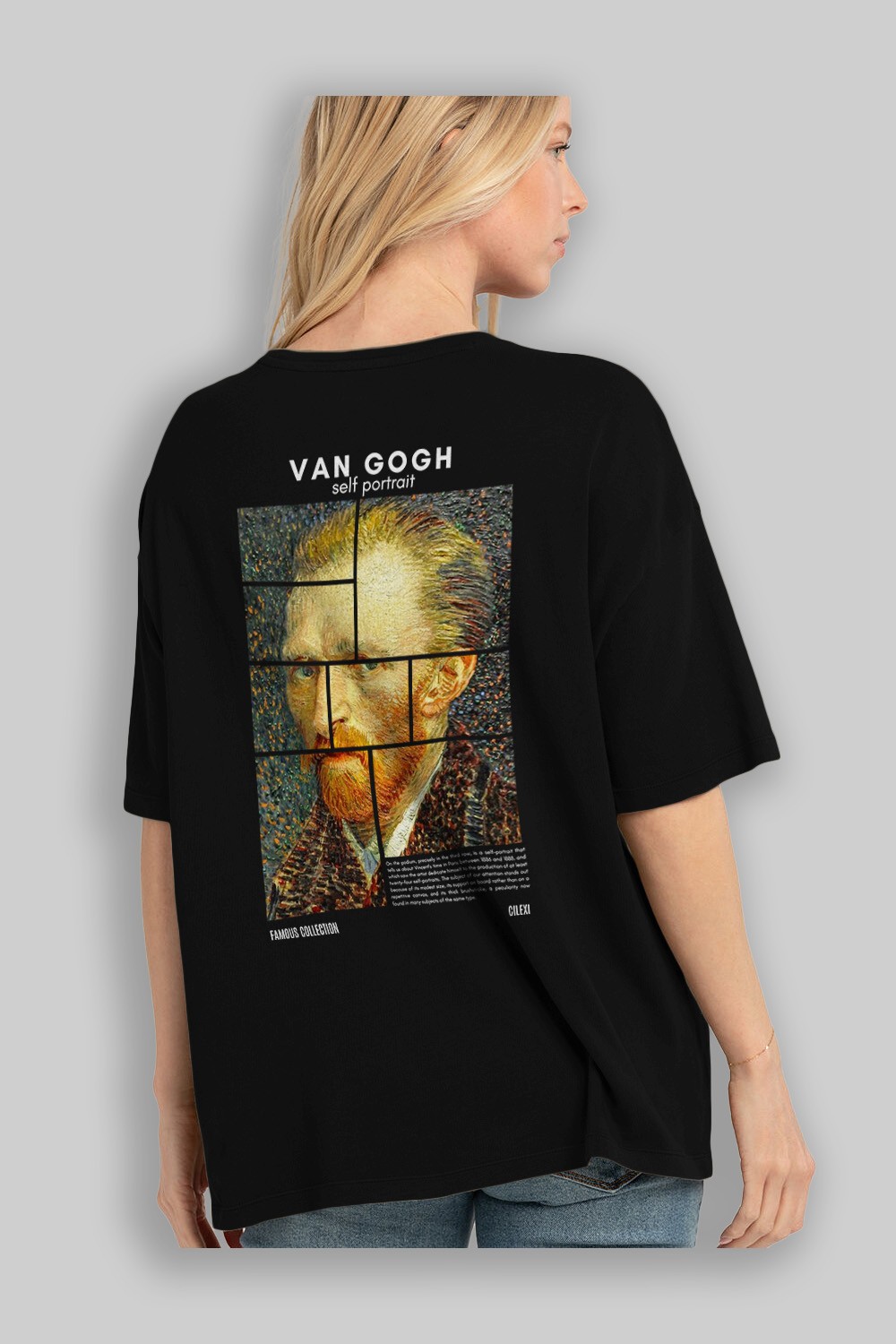 Van Gogh Self Portrait Arka Baskılı Oversize t-shirt Erkek Kadın Bisiklet Yaka Pamuk tişort