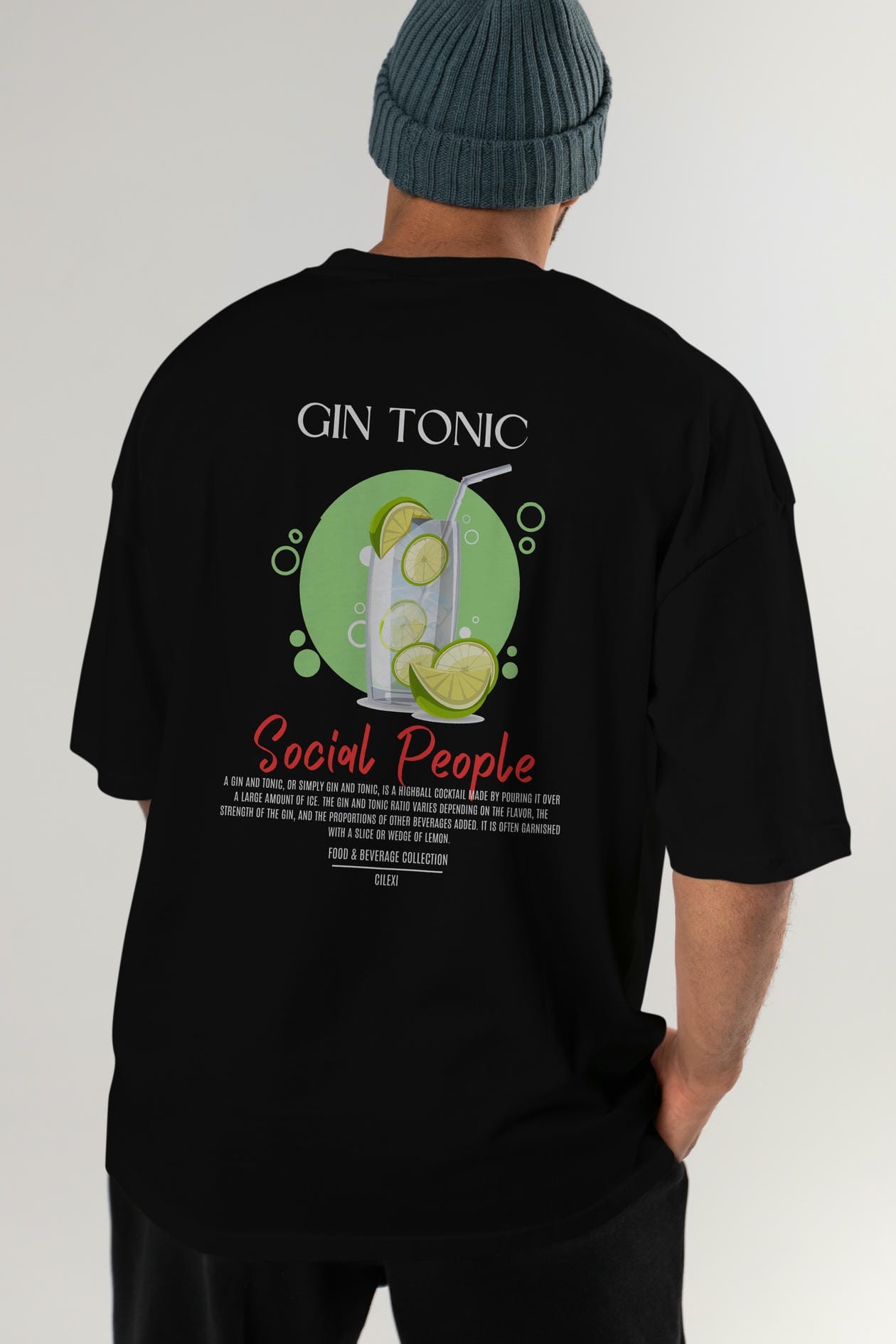 Gın Tonıc Kokteyl Serisi Baskılı Oversize t-shirt Erkek Kadın Unisex %100 Pamuk Bisiklet Yaka tişort
