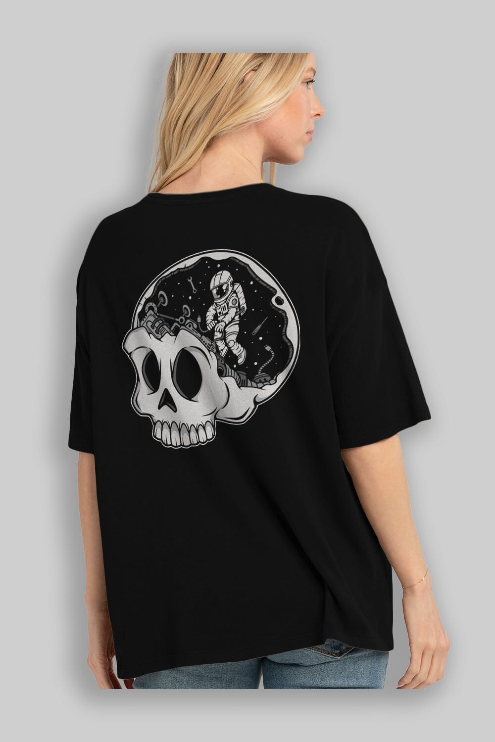 Astronaut Skull Brain Arka Baskılı Oversize t-shirt Erkek Kadın Unisex