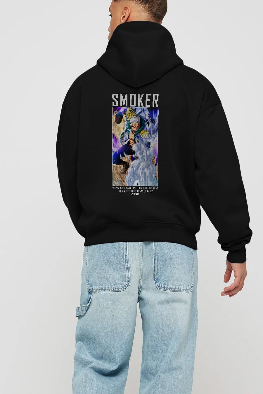 Smoker Anime Arka Baskılı Hoodie Oversize Kapüşonlu Sweatshirt Erkek Kadın Unisex