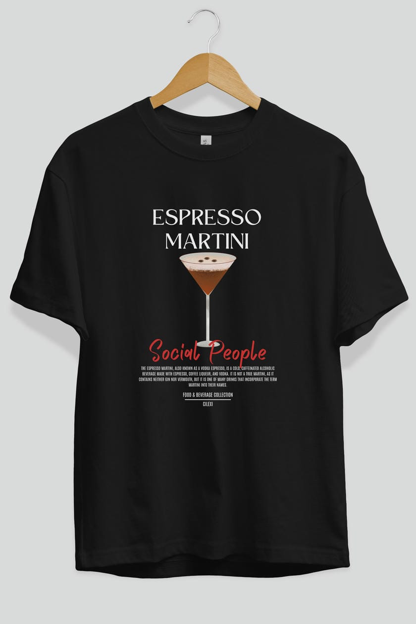 Espresso Martını Kokteyl Serisi ön Baskılı Oversize t-shirt Erkek Kadın %100 Pamuk Bisiklet Yaka tişort