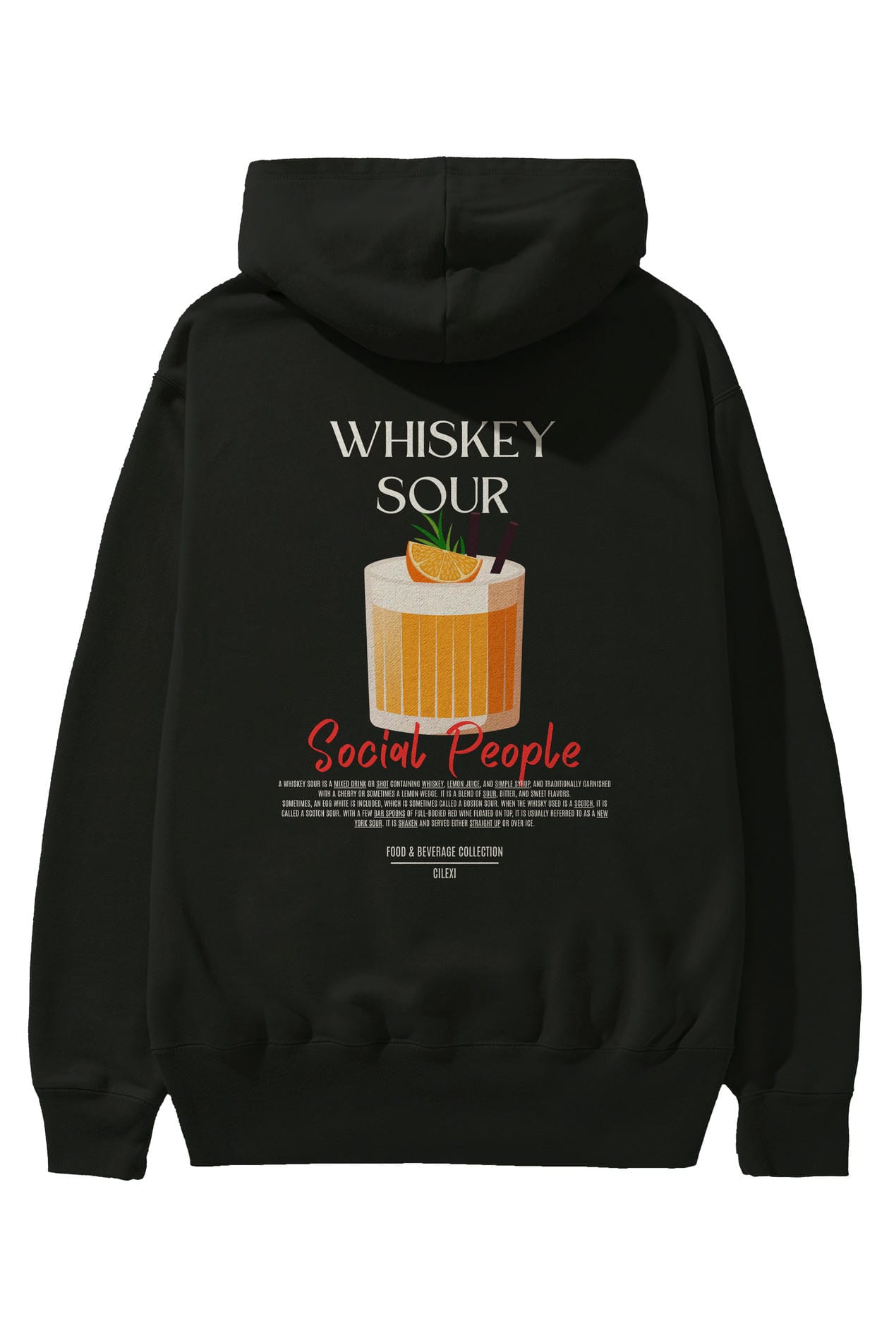 Whiskey Sour Kokteyl Arka Baskılı Hoodie Oversize Kapüşonlu Sweatshirt Erkek Kadın