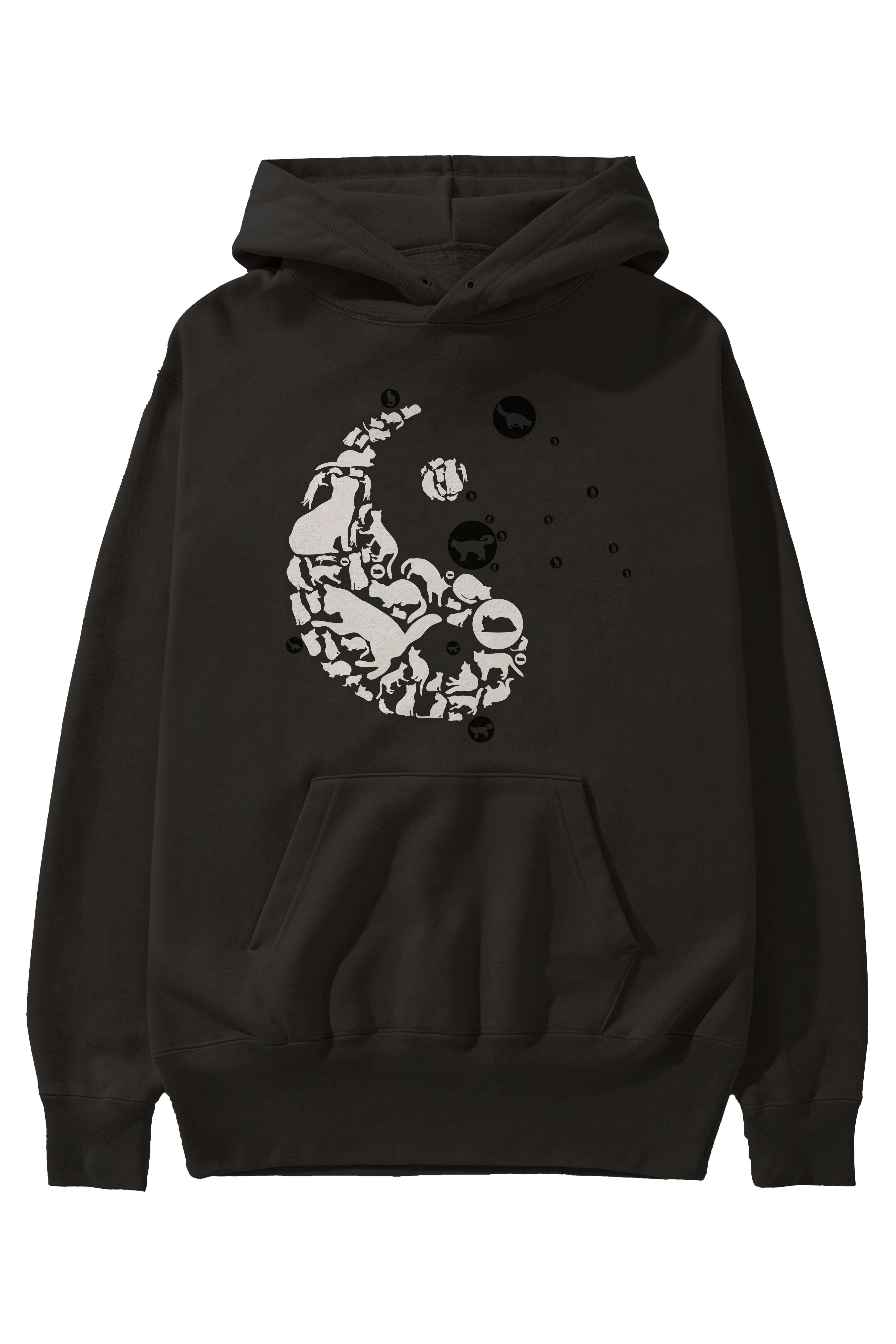 YinYang Cats Ön Baskılı Hoodie Oversize Kapüşonlu Sweatshirt Erkek Kadın Unisex