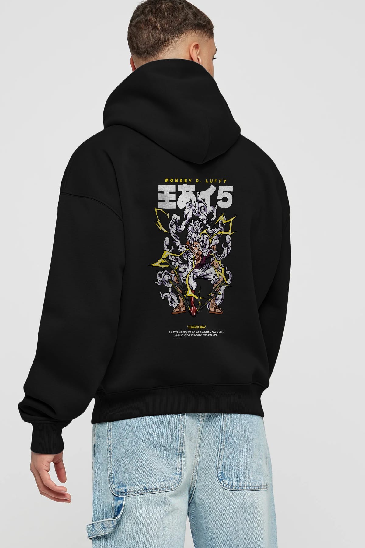 Monkey D. Luffy GEAR5 1 Anime Arka Baskılı Hoodie Oversize Kapüşonlu Sweatshirt Erkek Kadın Unisex