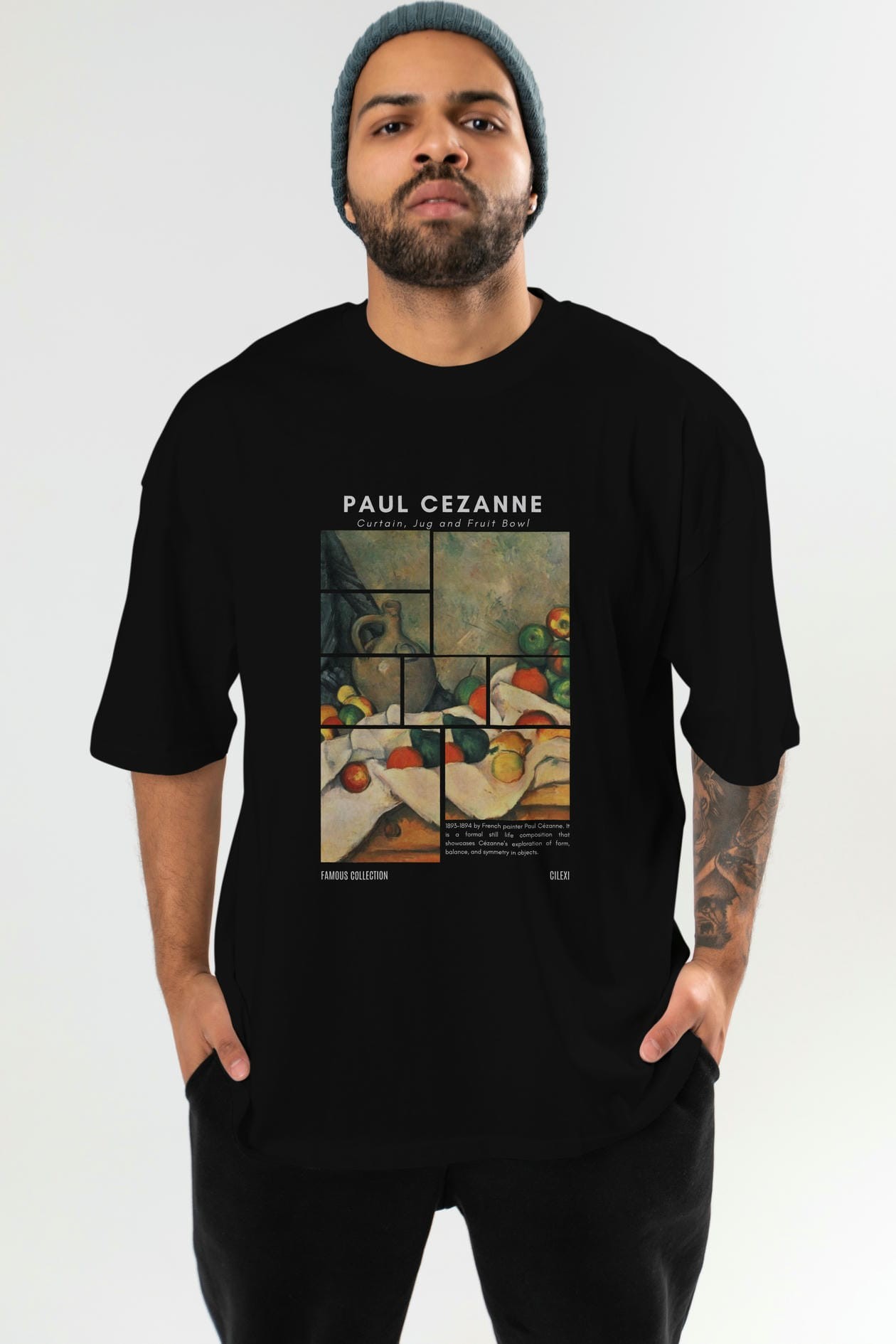 Paul Cezanne Curtain ön Baskılı Oversize t-shirt Erkek Kadın Bisiklet Yaka Pamuk tişort
