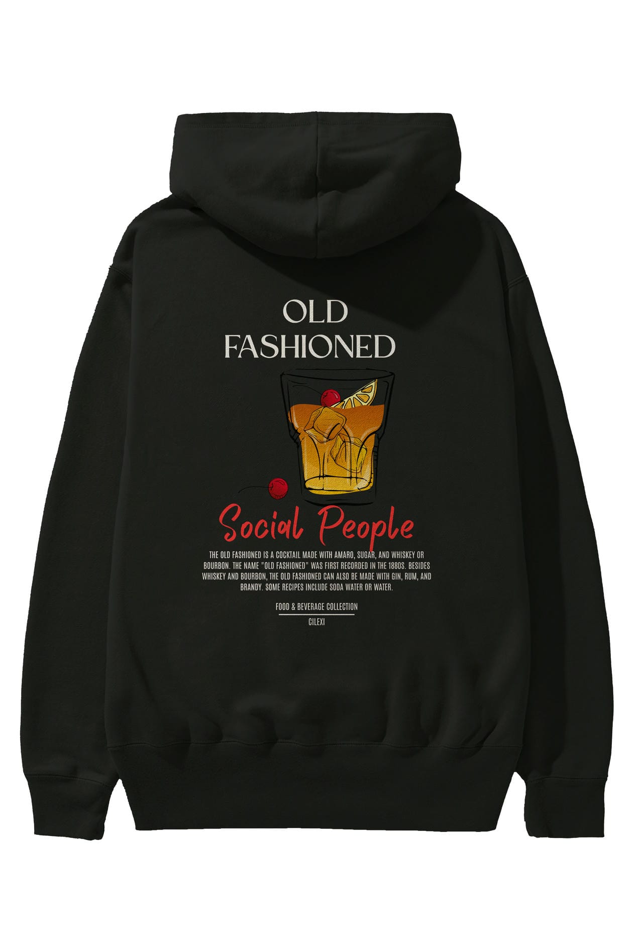 Old Fashioned Kokteyl Arka Baskılı Hoodie Oversize Kapüşonlu Sweatshirt Erkek Kadın