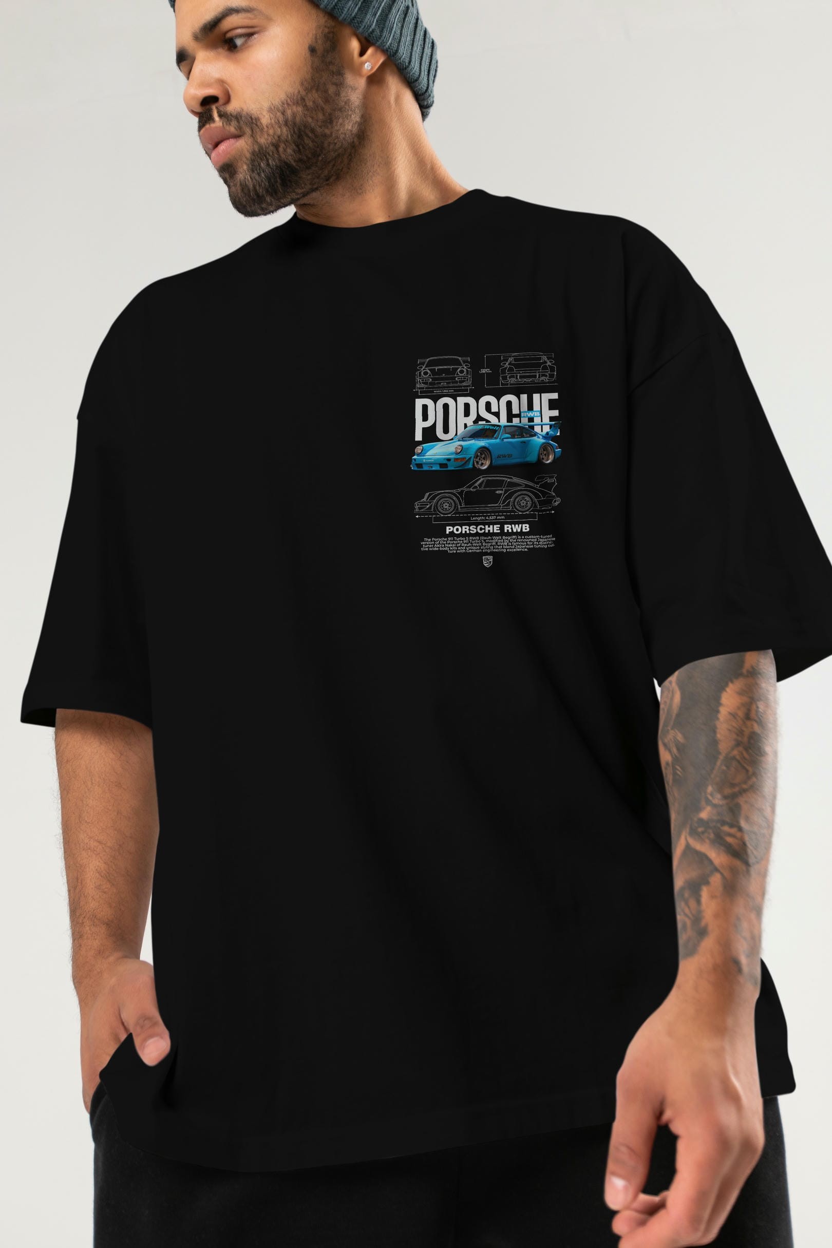 porsche 911 turbo s RWB Ön Sol Baskılı Oversize t-shirt Erkek Kadın Unisex %100 Pamuk Bisiklet Yaka tişort