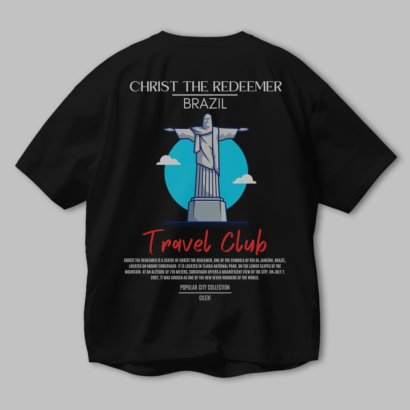 Christ The Redeemer Brazil Arka Baskılı Oversize t-shirt Erkek Kadın Pamuk Bisiklet Yaka tişort
