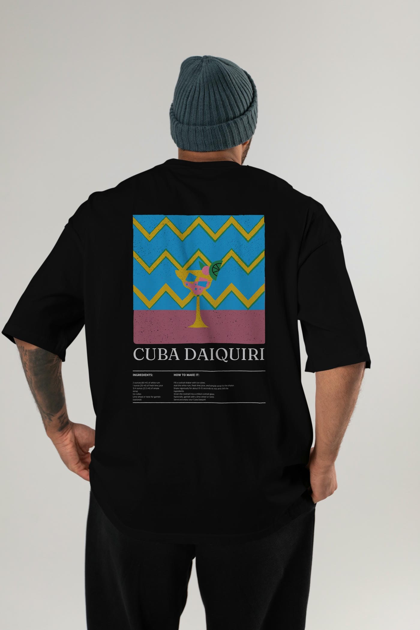 Cuba Daiquiri Kokteyl Serisi Arka Baskılı Oversize t-shirt Erkek Kadın %100 Pamuk Bisiklet Yaka tişort