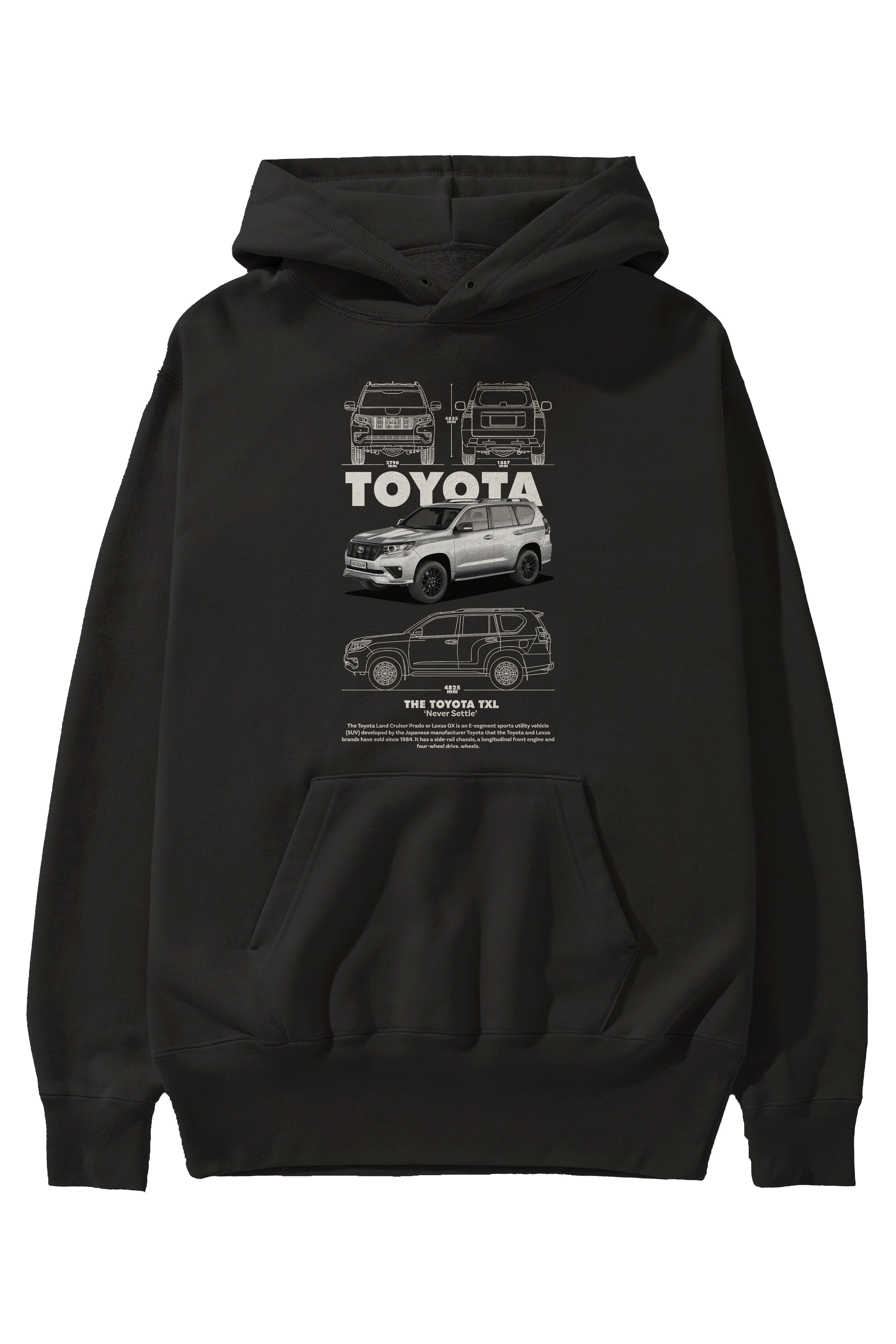 TOYOTA TXL Ön Baskılı Hoodie Oversize Kapüşonlu Sweatshirt Erkek Kadın Unisex