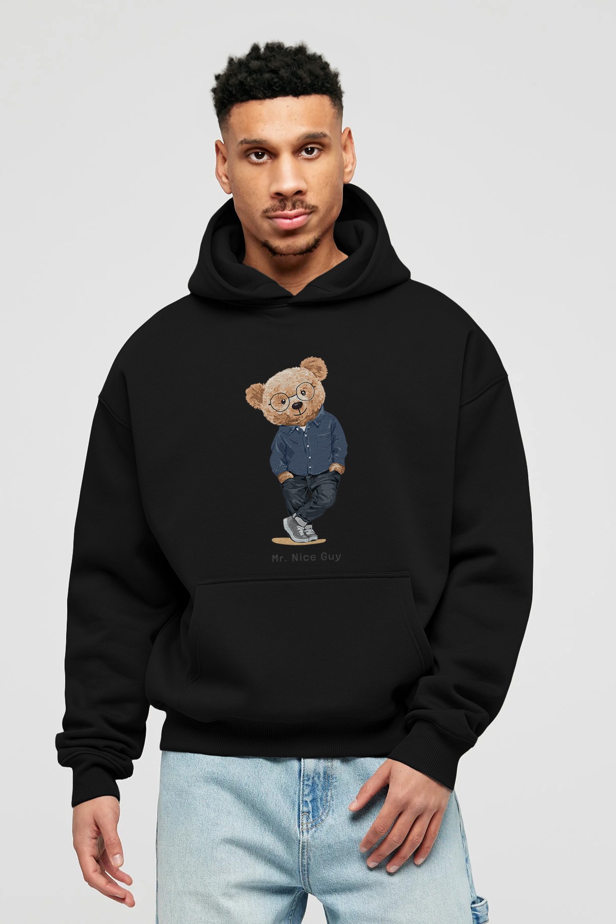 Teddy Bear Mr. Nice Guy Ön Baskılı Hoodie Oversize Kapüşonlu Sweatshirt Erkek Kadın Unisex