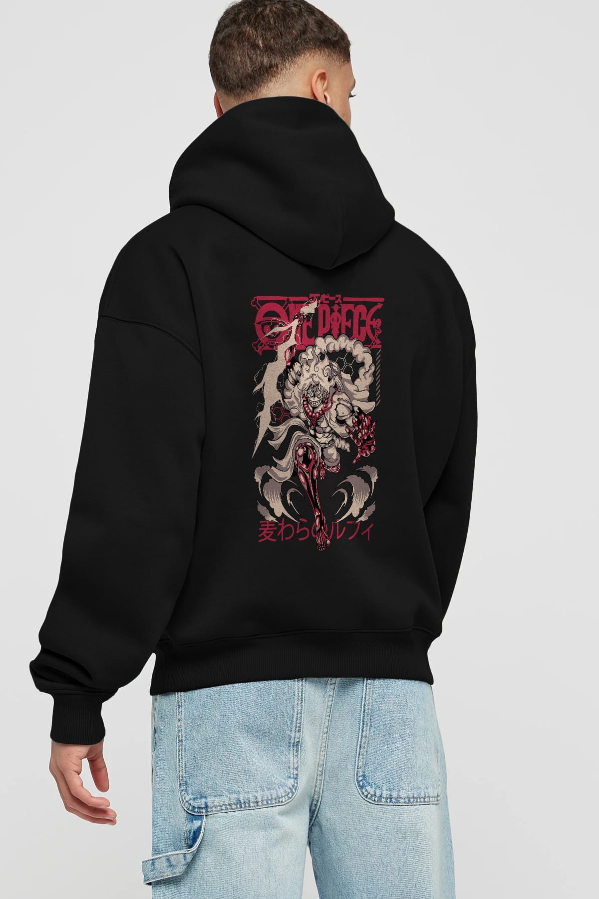 MONKEY D. LUFF-ONE PIECE 1 Anime Arka Baskılı Hoodie Oversize Kapüşonlu Sweatshirt Erkek Kadın Unisex