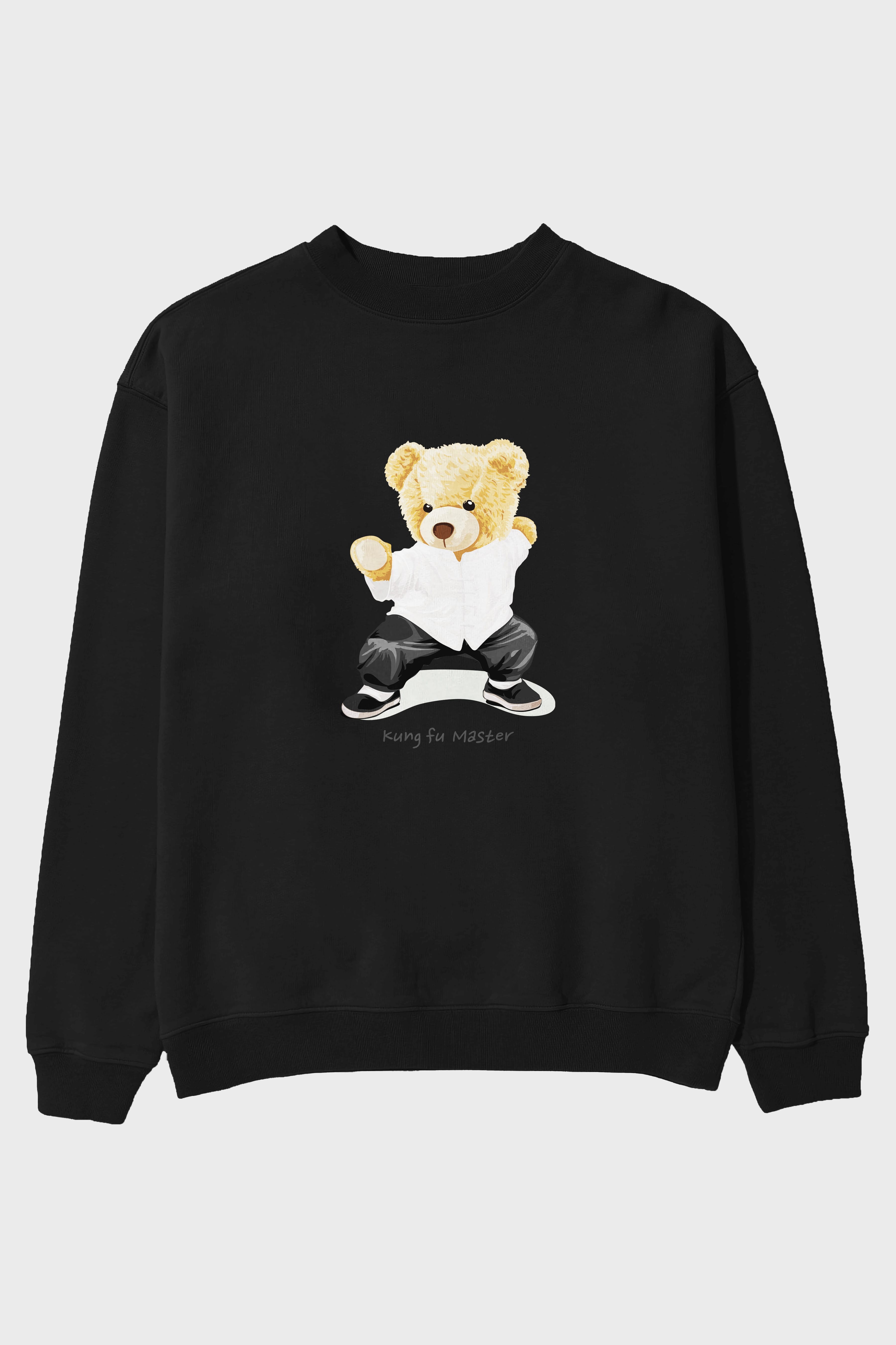 Teddy Bear Kung Fu Master Ön Baskılı Oversize Sweatshirt Erkek Kadın Unisex