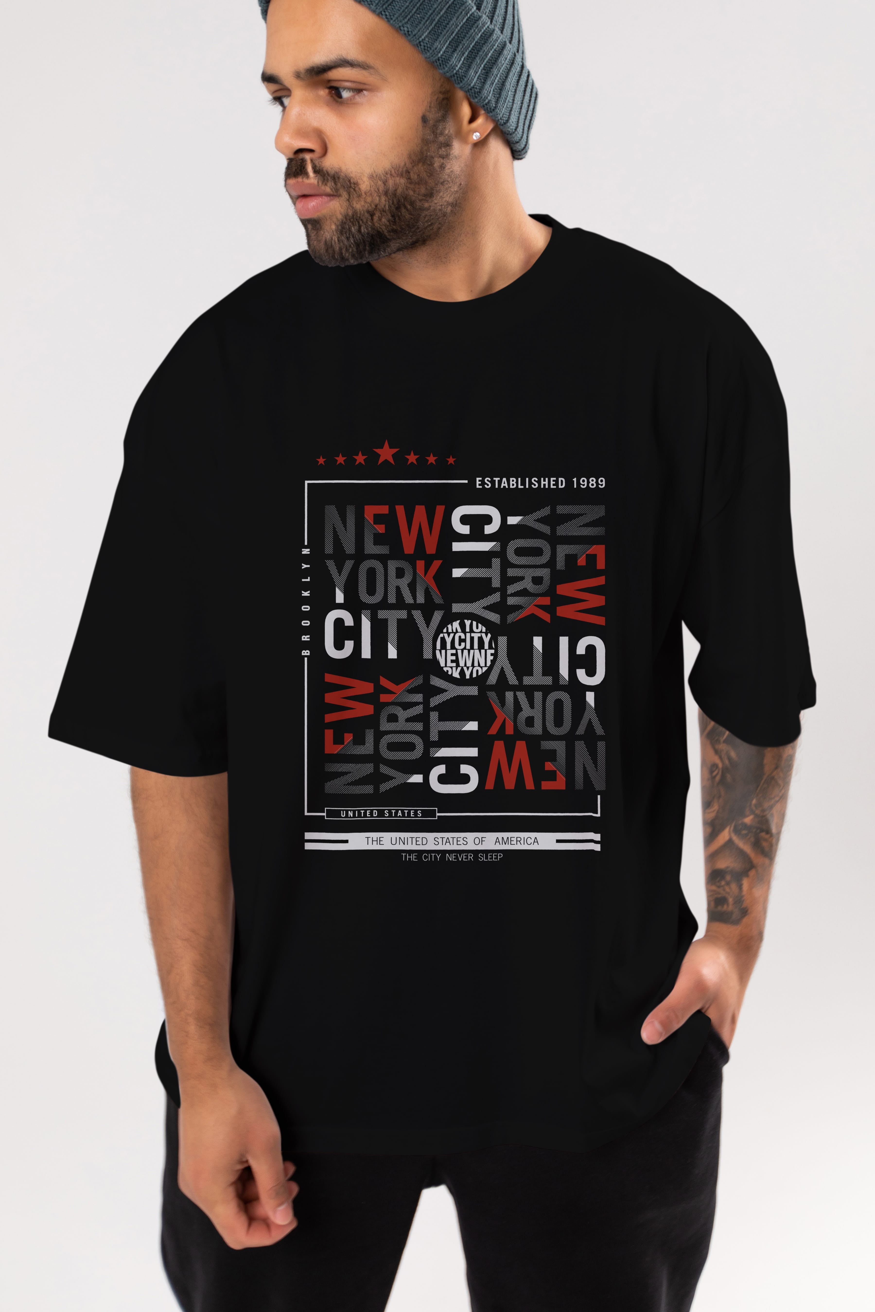 New York Style 2 Ön Baskılı Oversize t-shirt Erkek Kadın Unisex