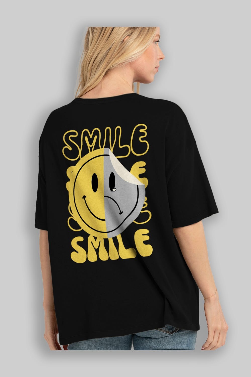 Smile Yazılı Arka Baskılı Oversize t-shirt Erkek Kadın Unisex