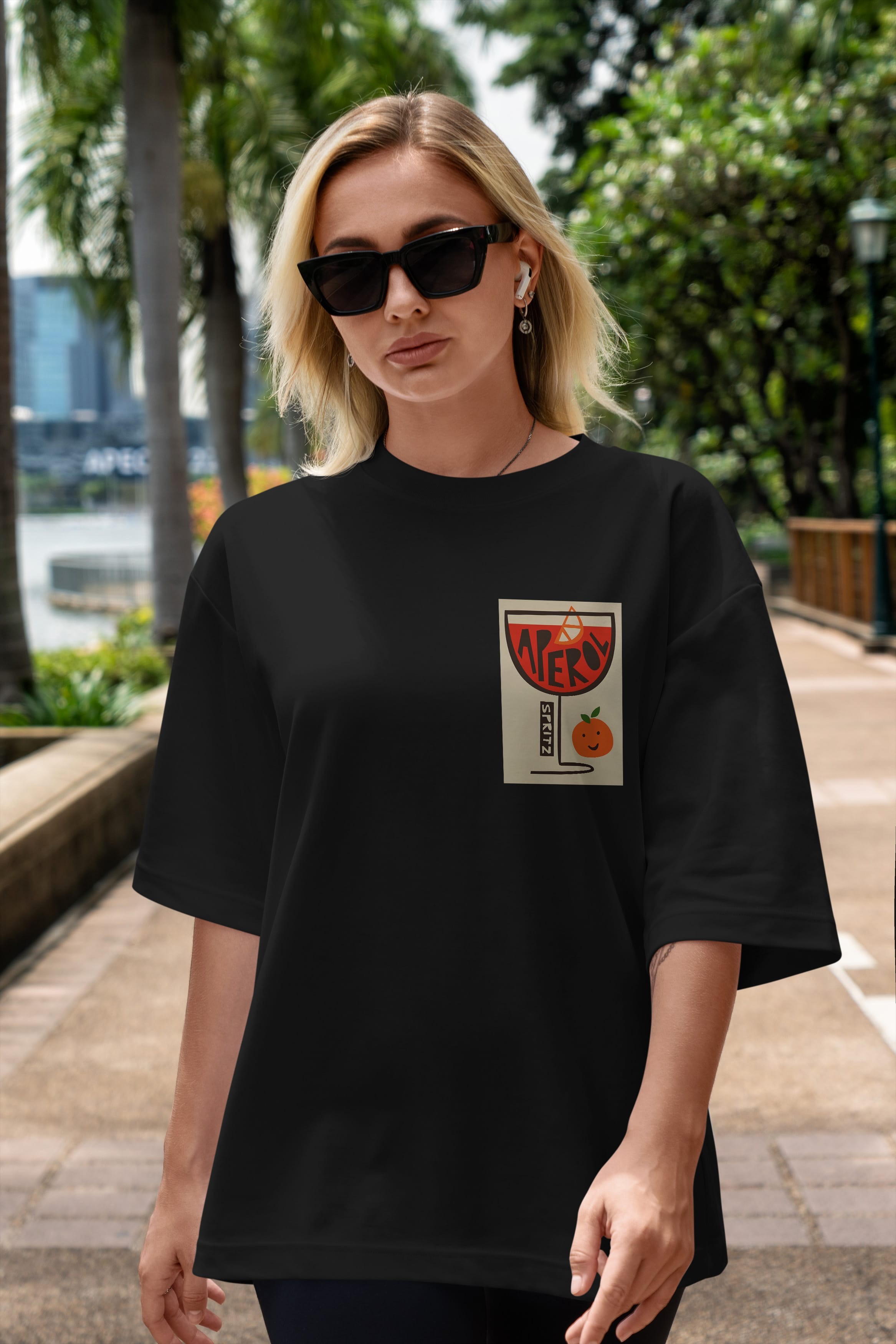 Aperol Spritz 9 Ön Sol Baskılı Oversize t-shirt Erkek Kadın Unisex %100 Pamuk Bisiklet Yaka tişort