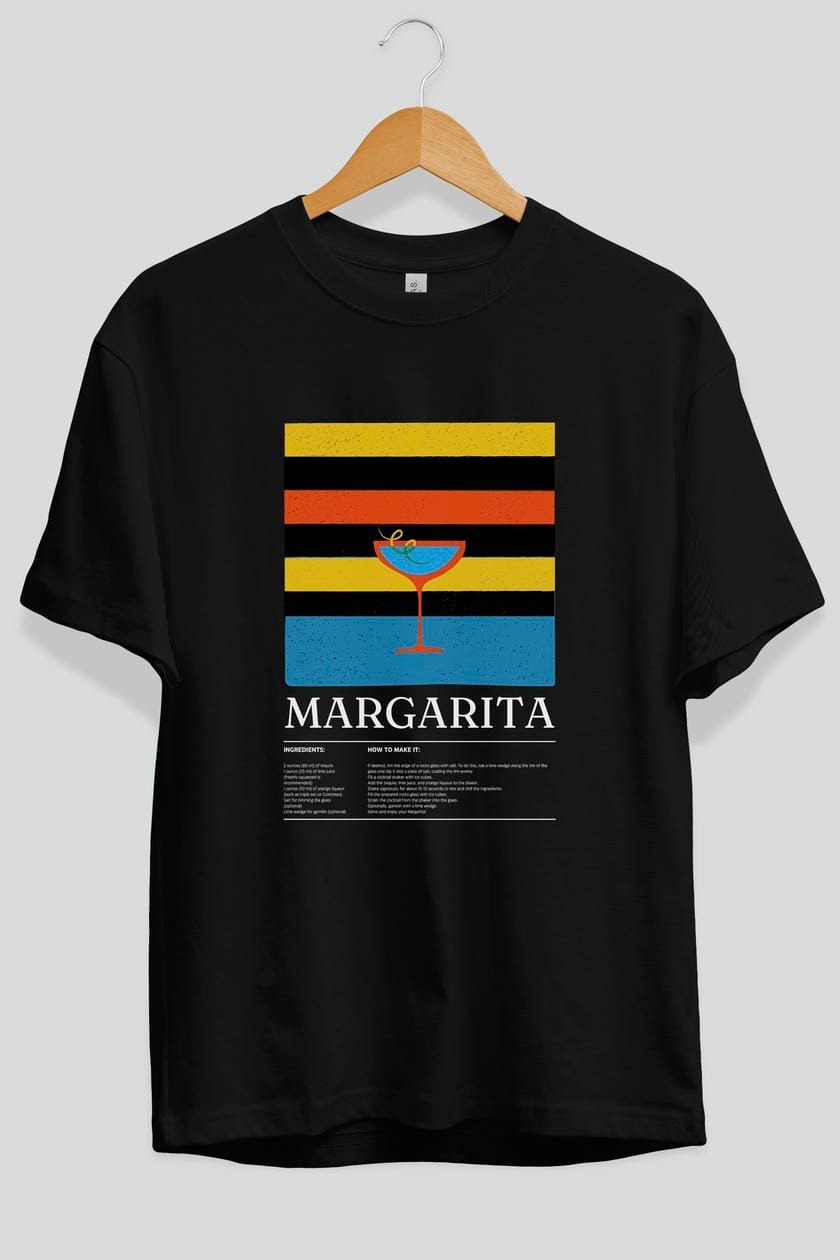 Margarita Kokteyl Ön Baskılı Oversize t-shirt Erkek Kadın %100 Pamuk Bisiklet Yaka tişort