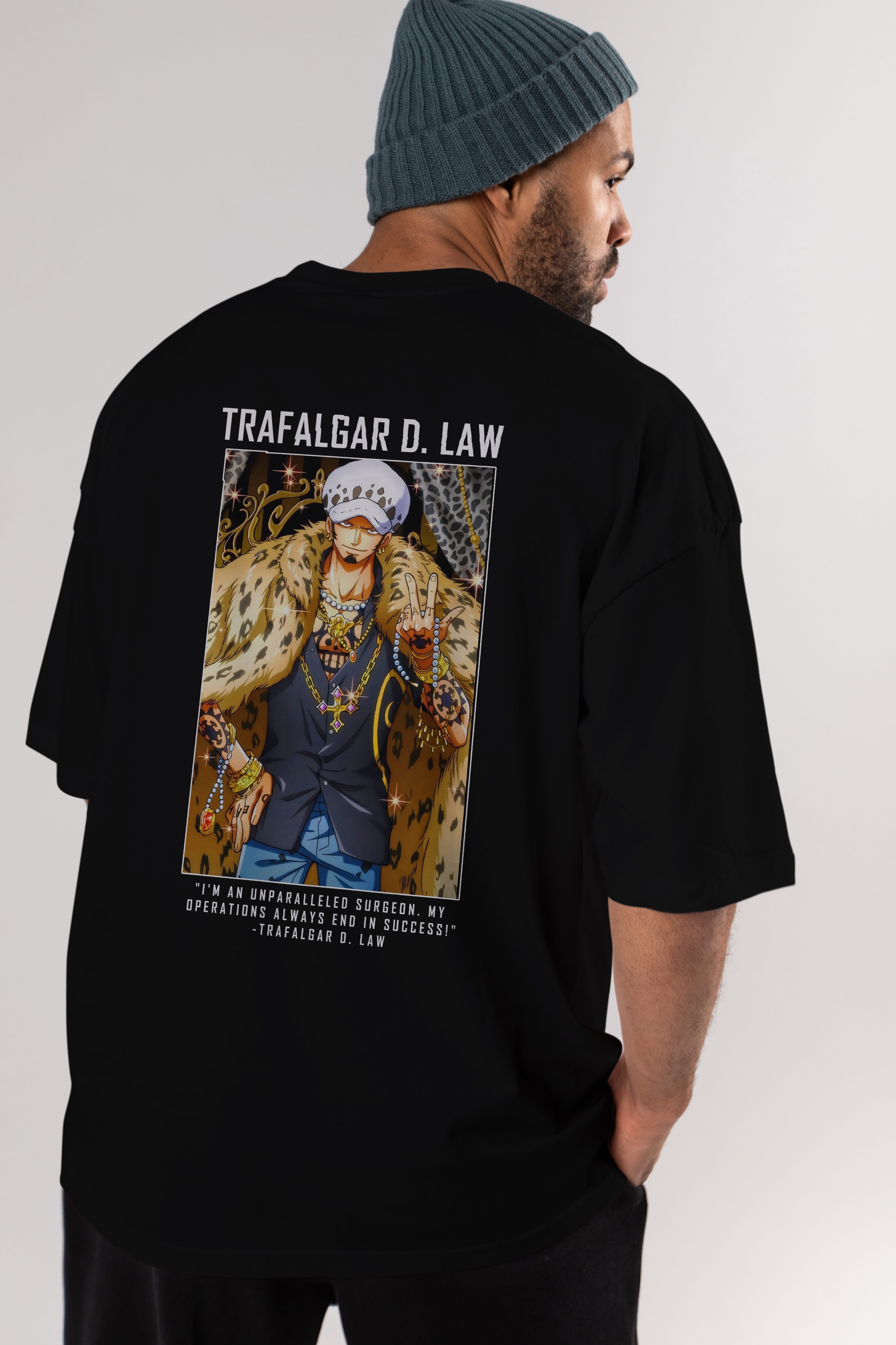 Trafalgar D. Water Law 2 Anime Arka Baskılı Oversize t-shirt Erkek Kadın Unisex %100 pamuk tişort