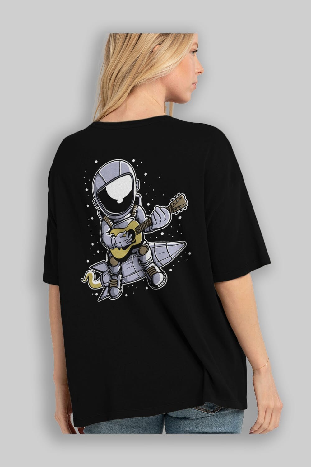 Astronaut Guitar (2) Arka Baskılı Oversize t-shirt Erkek Kadın Unisex