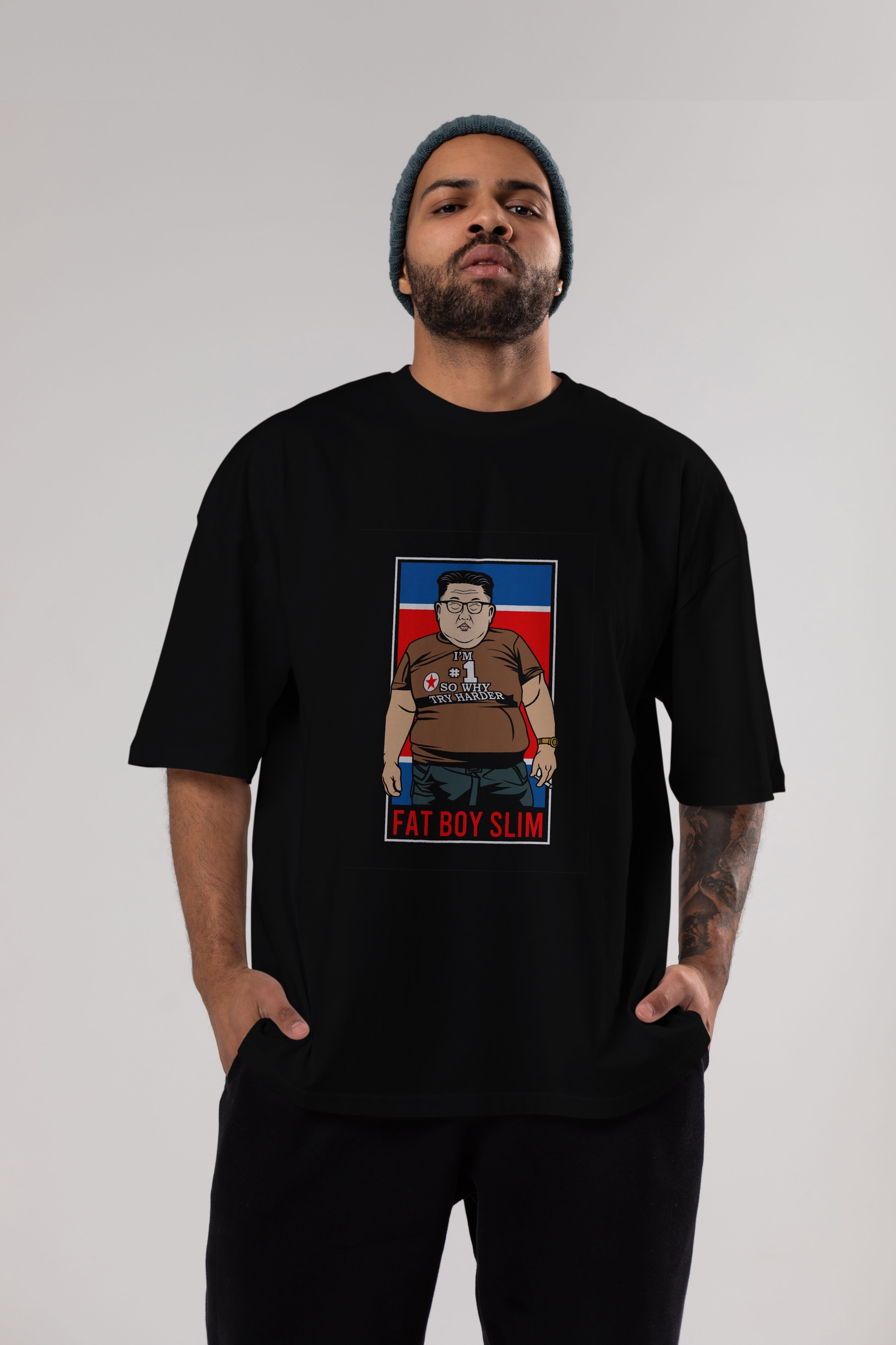Fat Boy Slim Kim Jong Un Ön Baskılı Oversize t-shirt Erkek Kadın Unisex %100 Pamuk tişort