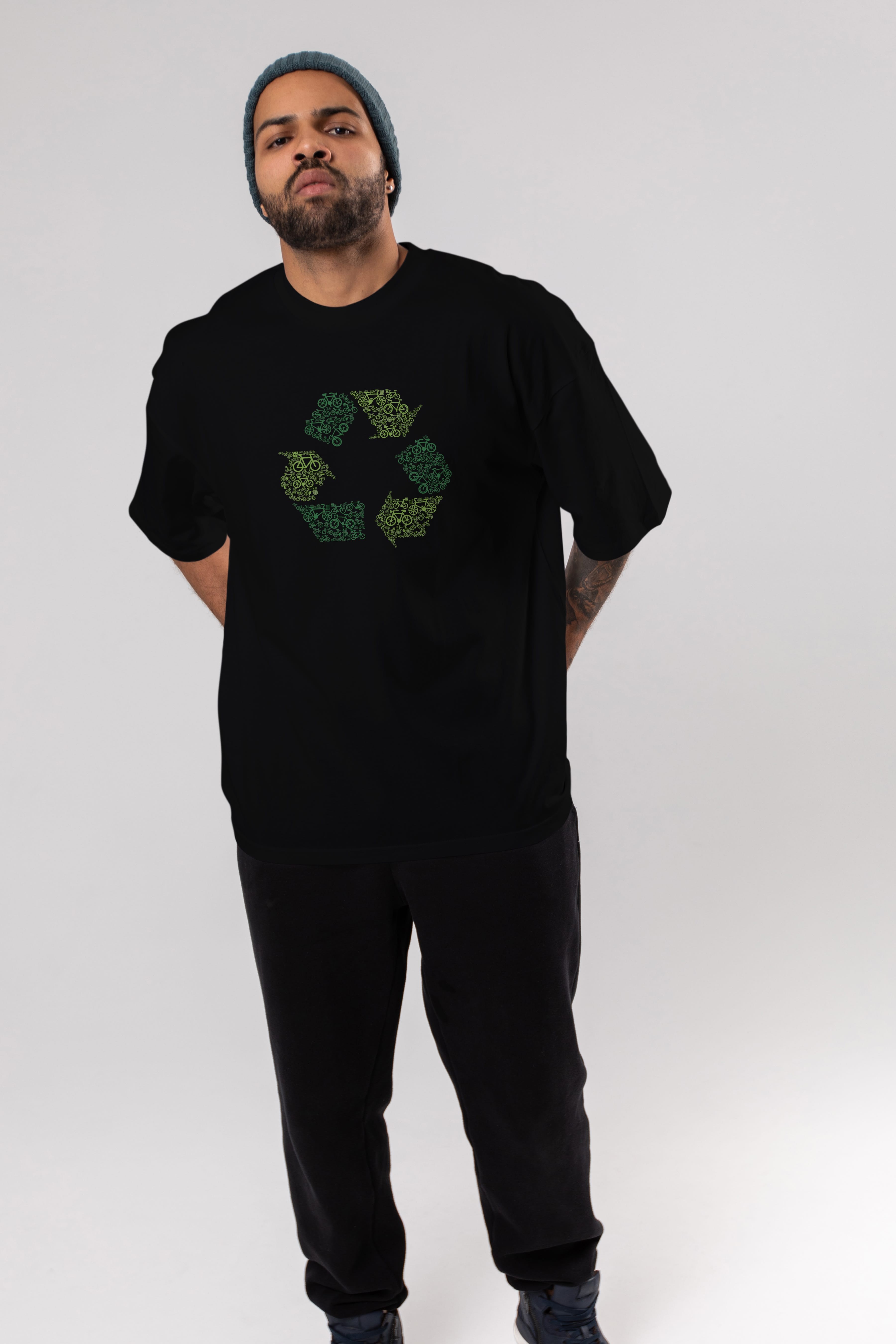 Recycling Ön Baskılı Oversize t-shirt %100 pamuk Erkek Kadın Unisex