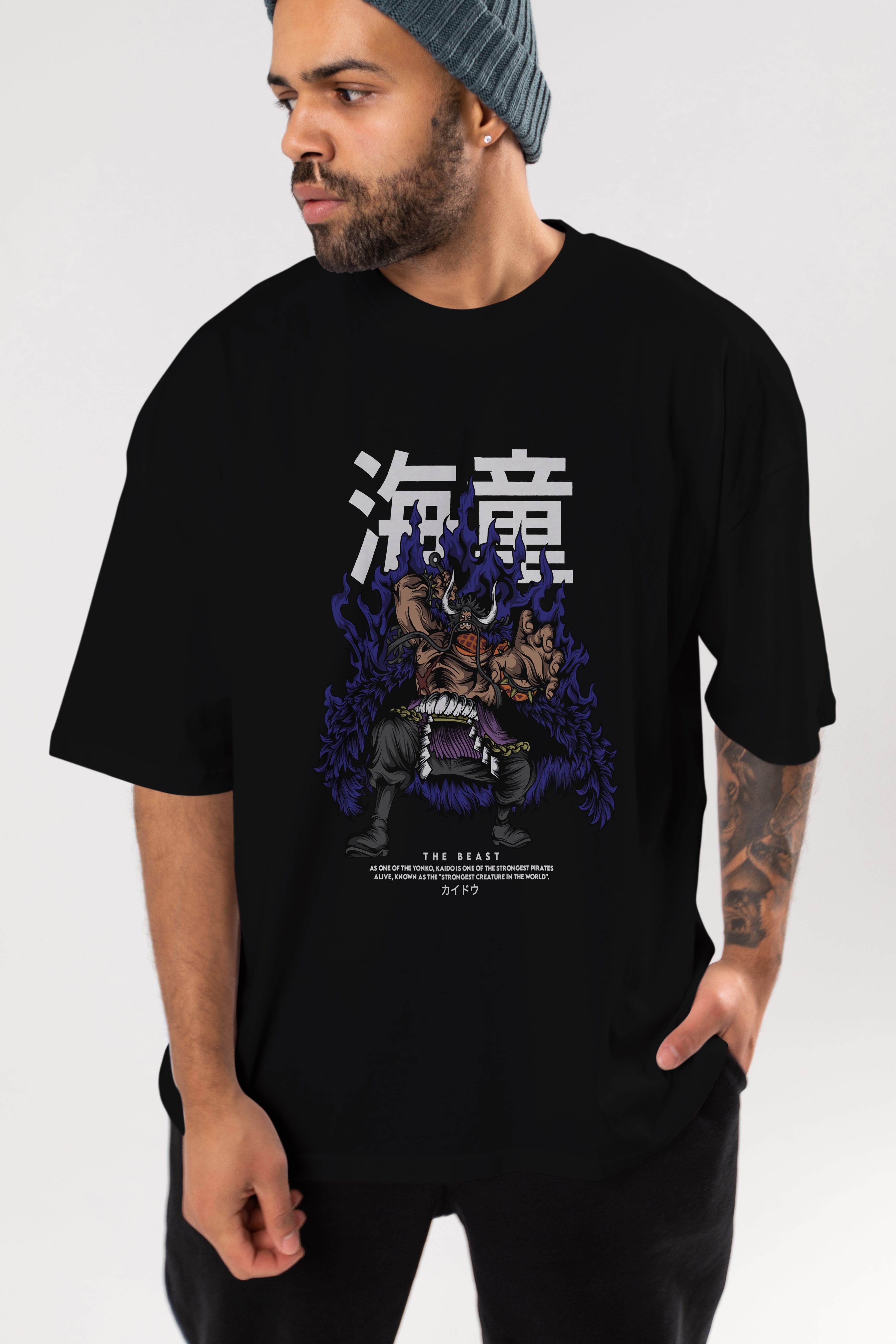 Kaido Anime Ön Baskılı Oversize t-shirt %100 pamuk Erkek Kadın Unisex
