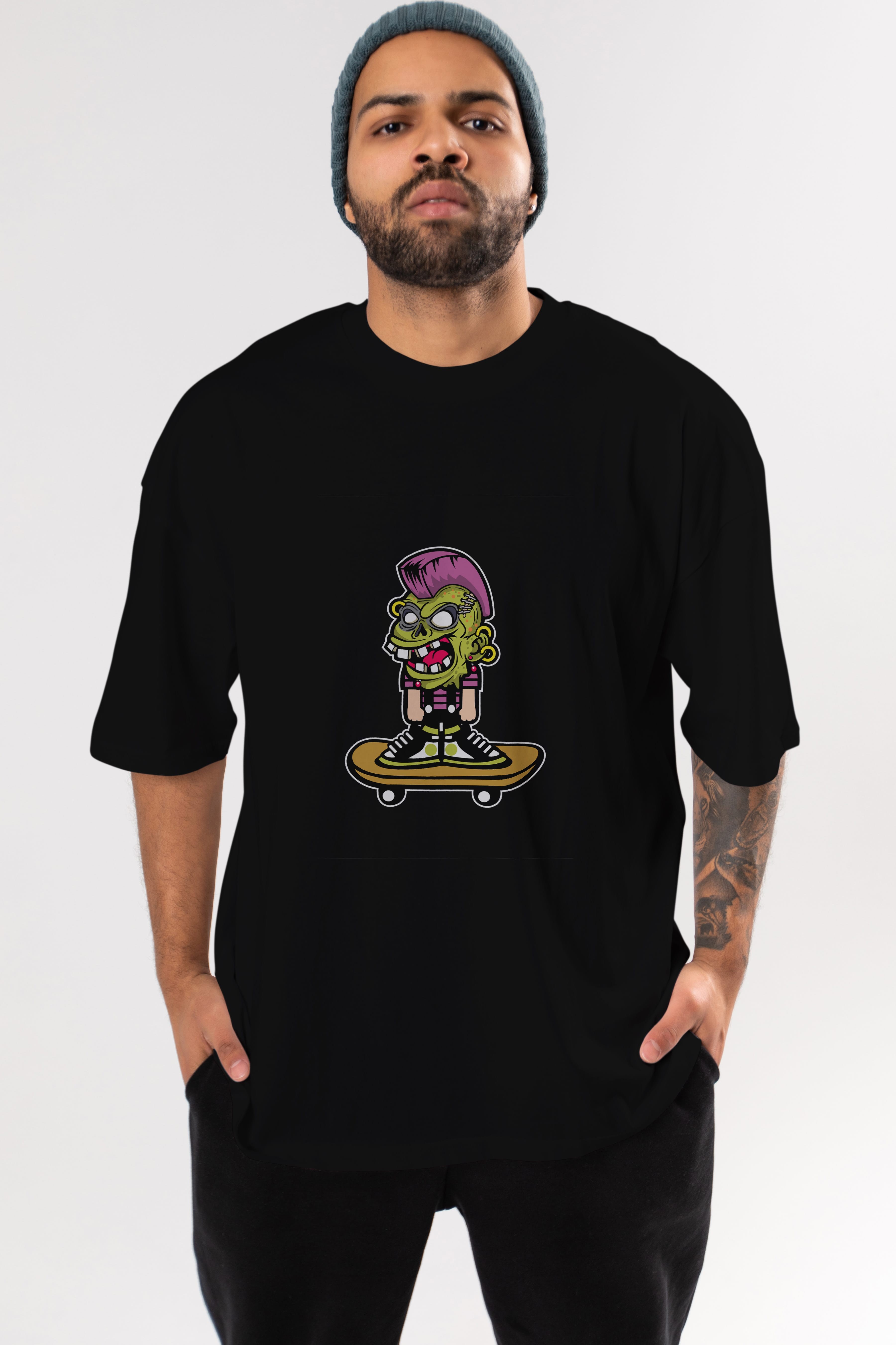 Zombie Punk Skater Ön Baskılı Oversize t-shirt Erkek Kadın Unisex %100 Pamuk tişort