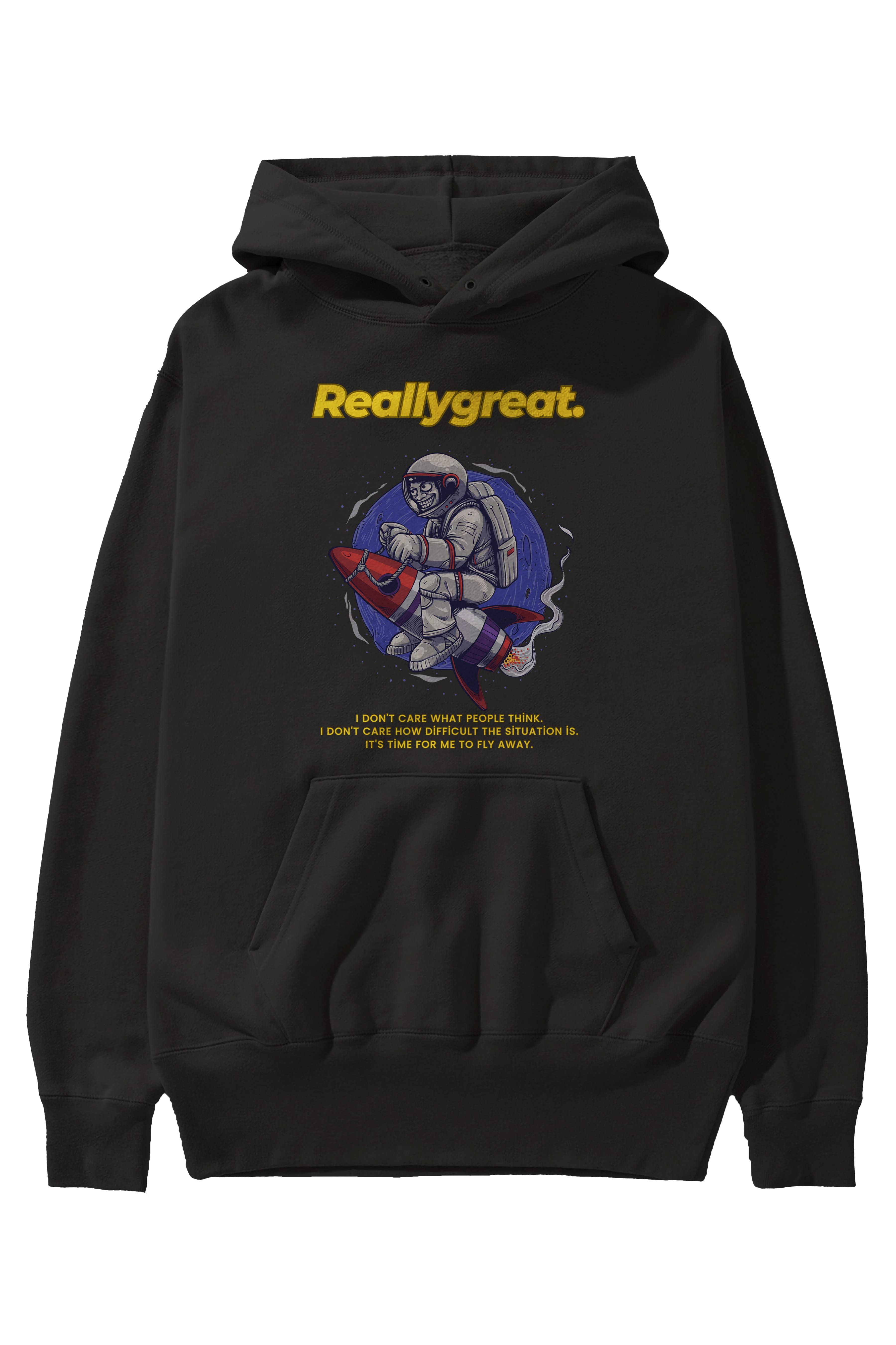 Reallygreat Astronaut Ön Baskılı Oversize Hoodie Kapüşonlu Sweatshirt Erkek Kadın Unisex