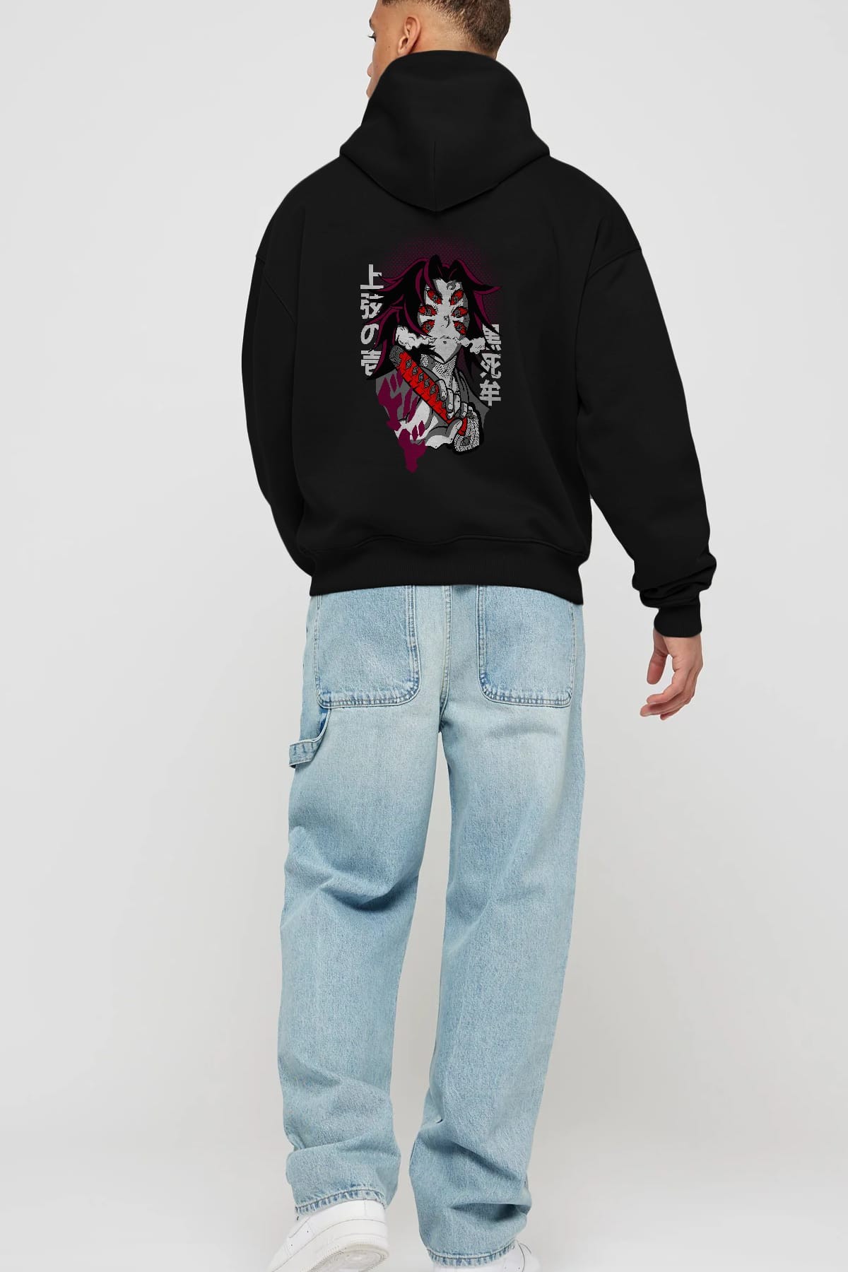 kokushibo DEMON SLAYER Anime Arka Baskılı Hoodie Oversize Kapüşonlu Sweatshirt Erkek Kadın Unisex