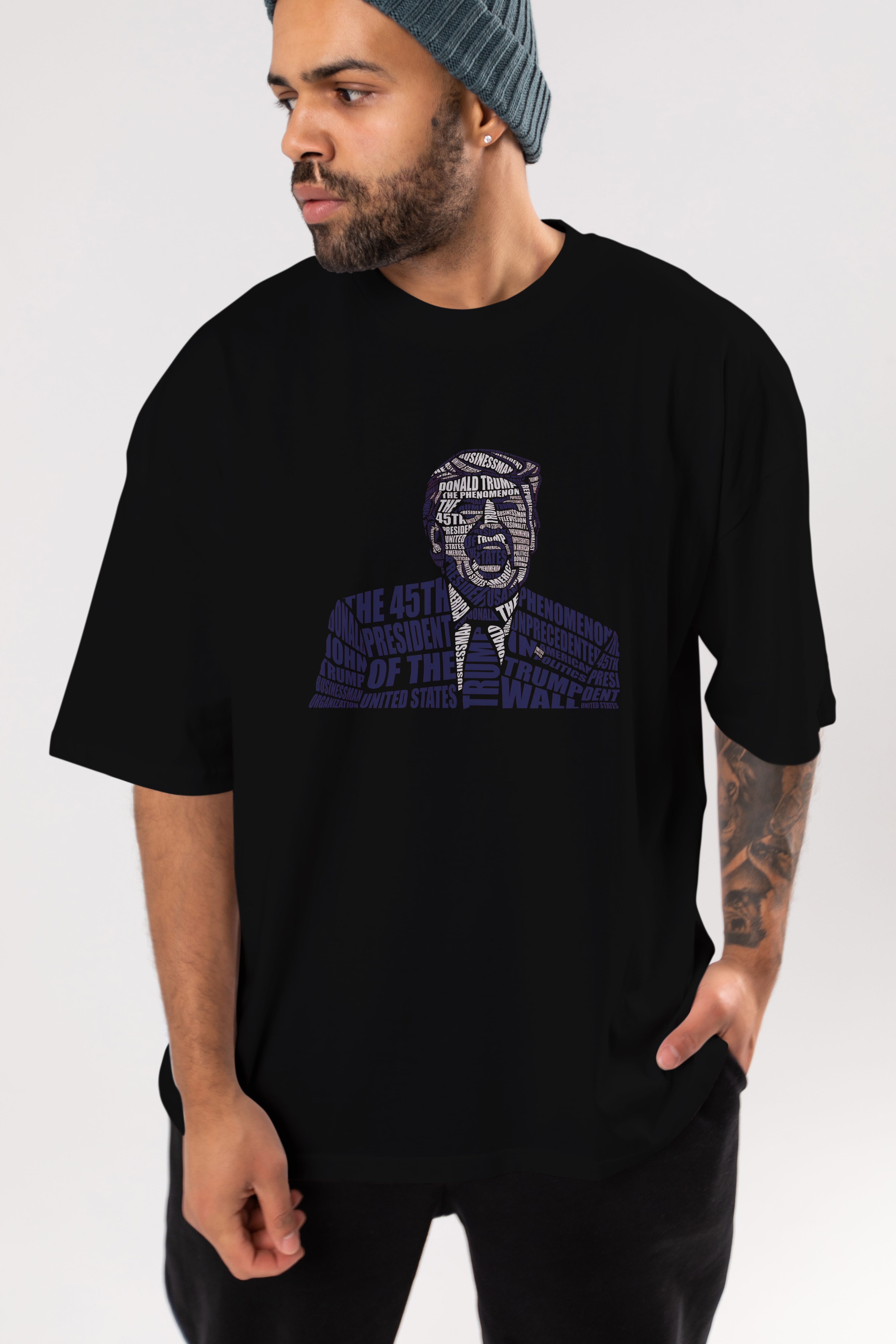 Trump Calligram Ön Baskılı Oversize t-shirt %100 pamuk Erkek Kadın Unisex