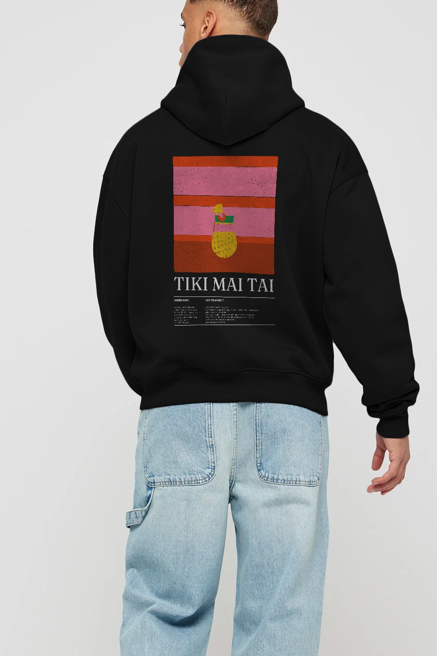 Tiki Mai Tai Kokteyl Arka Baskılı Hoodie Oversize Kapüşonlu Sweatshirt Erkek Kadın