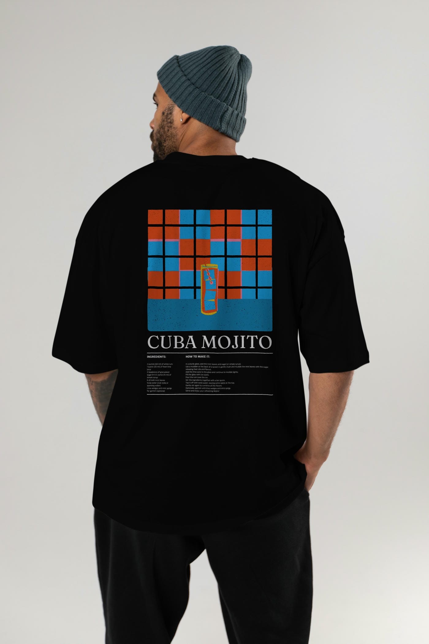 Cuba Mojıto Kokteyl Serisi Arka Baskılı Oversize t-shirt Erkek Kadın %100 Pamuk Bisiklet Yaka tişort