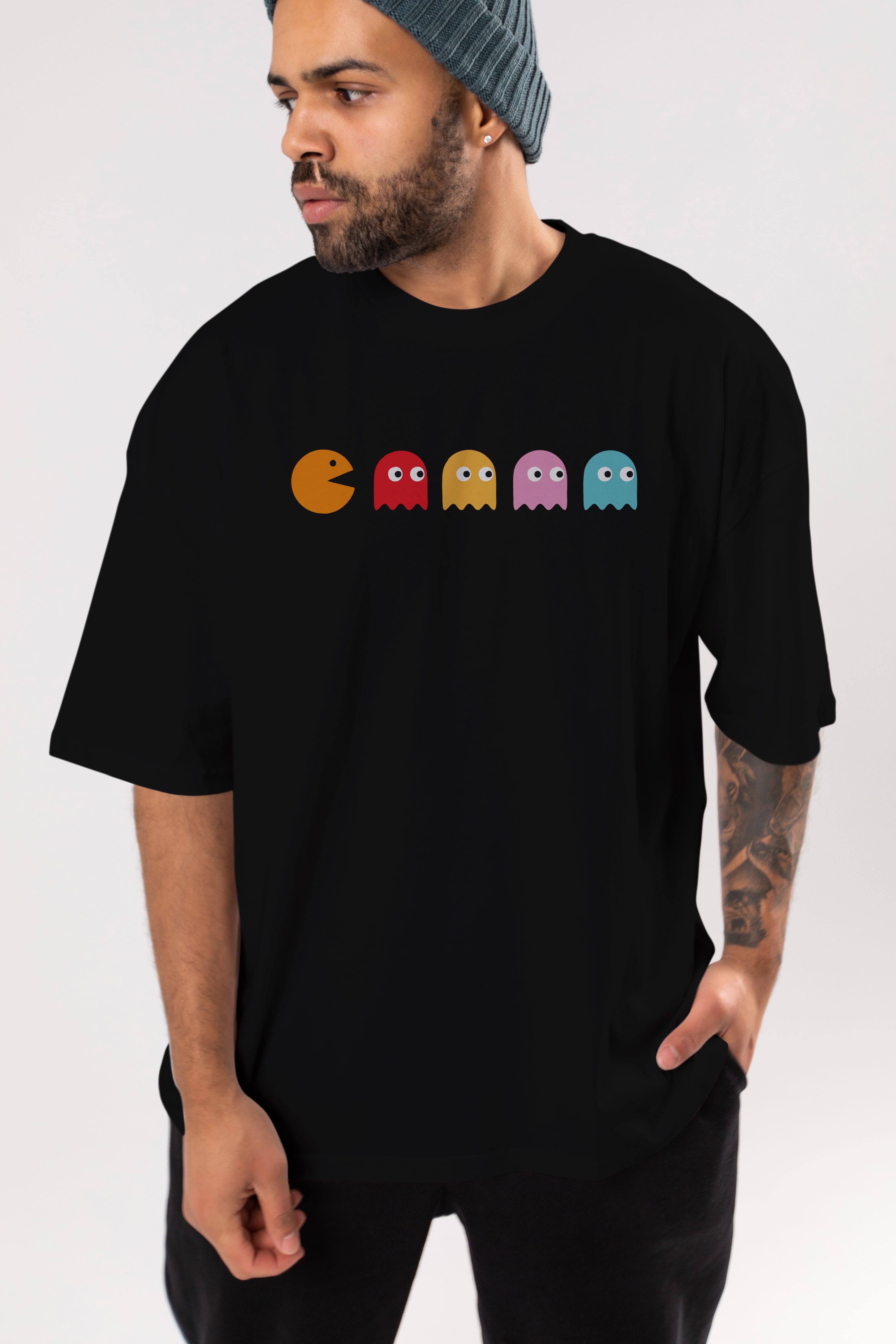 Pac-Man game Ön Baskılı Oversize t-shirt %100 pamuk Erkek Kadın Unisex