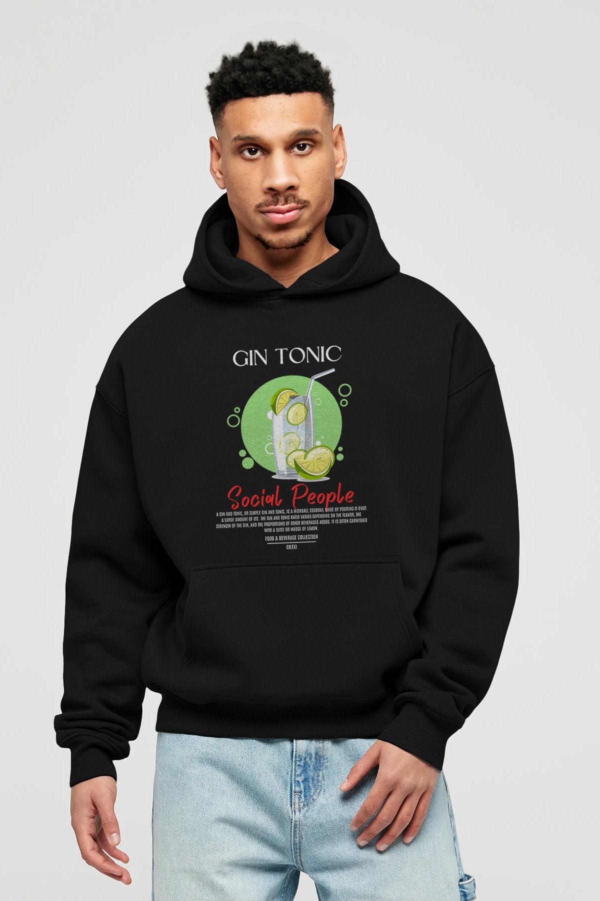 Gin Tonic Kokteyl Ön Baskılı Hoodie Oversize Kapüşonlu Sweatshirt Erkek Kadın
