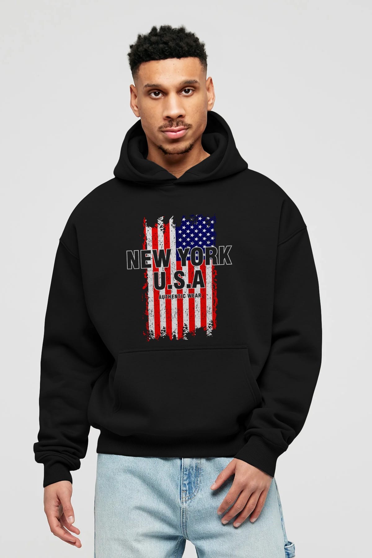 New York Usa Ön Baskılı Oversize Hoodie Kapüşonlu Sweatshirt Erkek Kadın Unisex