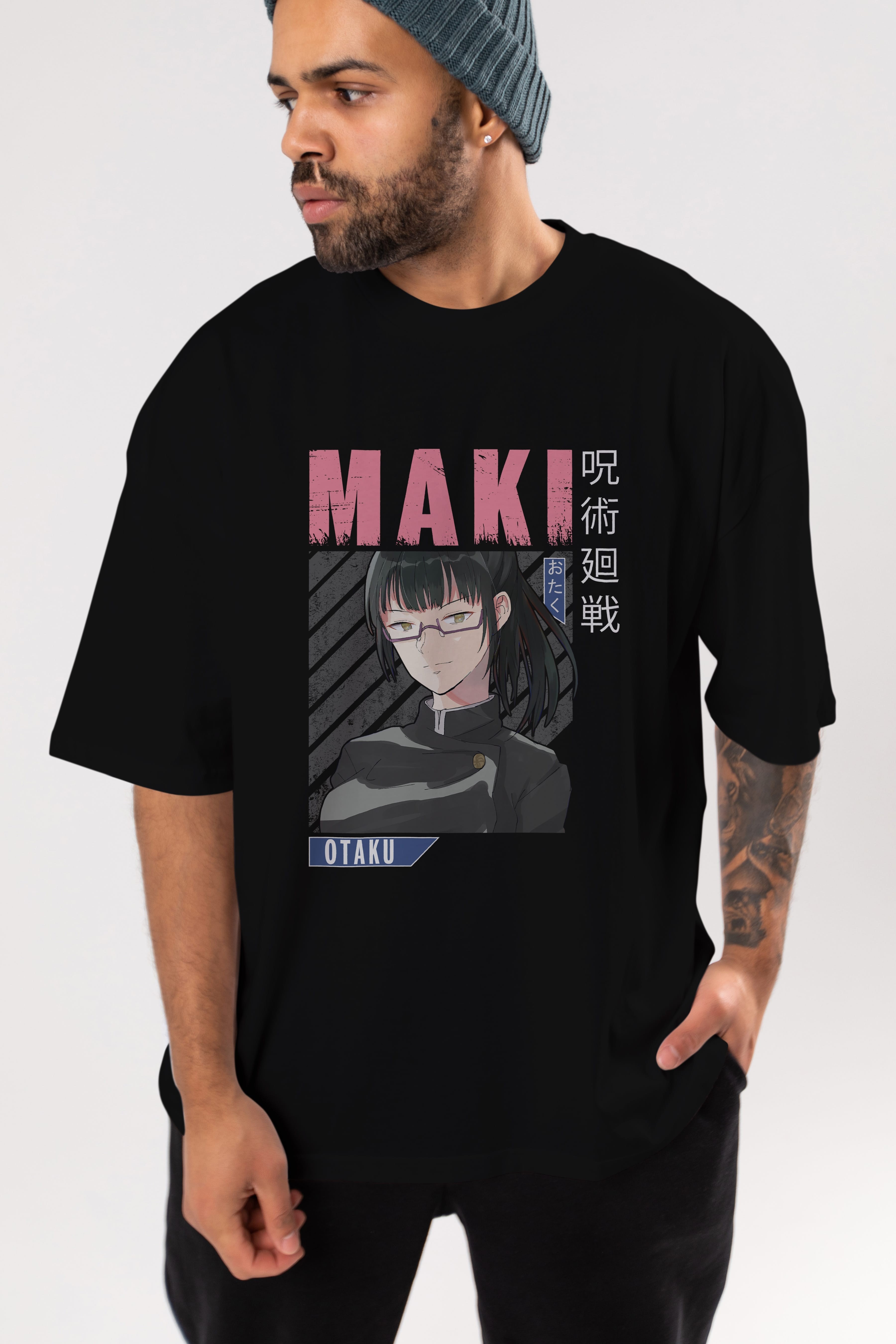 Maki Zenin CHAINSAWMAN 1 Anime Ön Baskılı Oversize t-shirt %100 pamuk Erkek Kadın Unisex